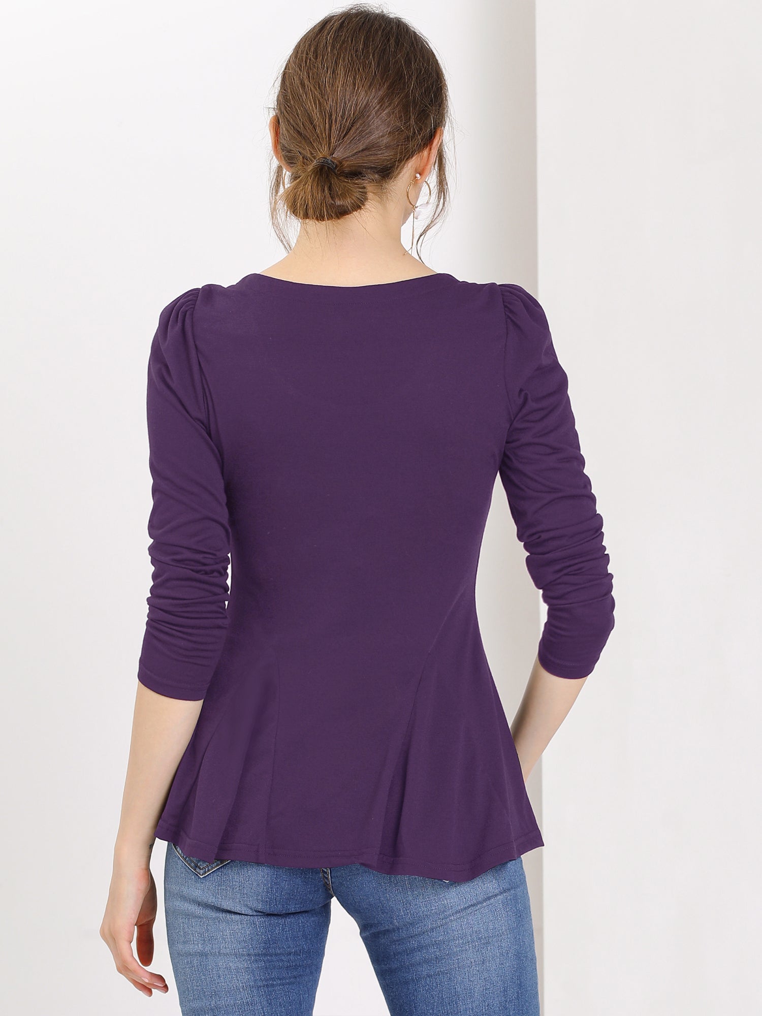 Long Sleeve Scoop Neck Casual Peplum Blouse