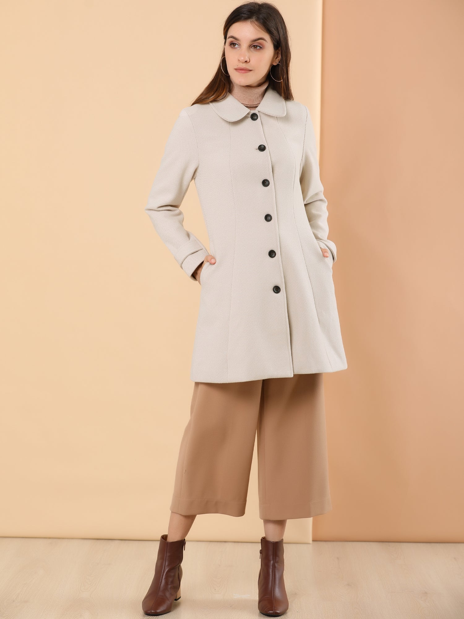 Peter Pan Collar Single Breasted Overcoat Winter Pea Coat