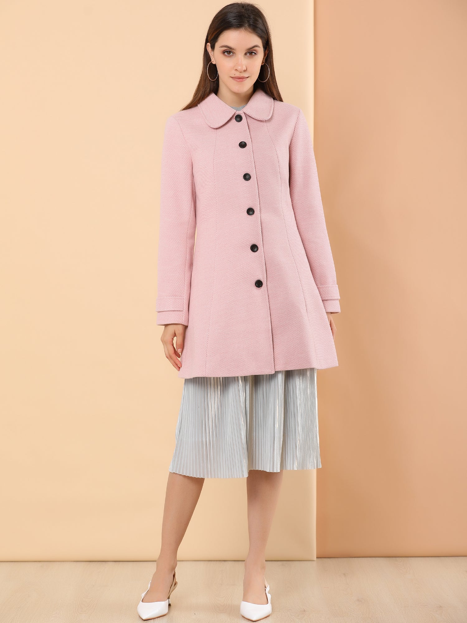 Peter Pan Collar Single Breasted Overcoat Winter Pea Coat