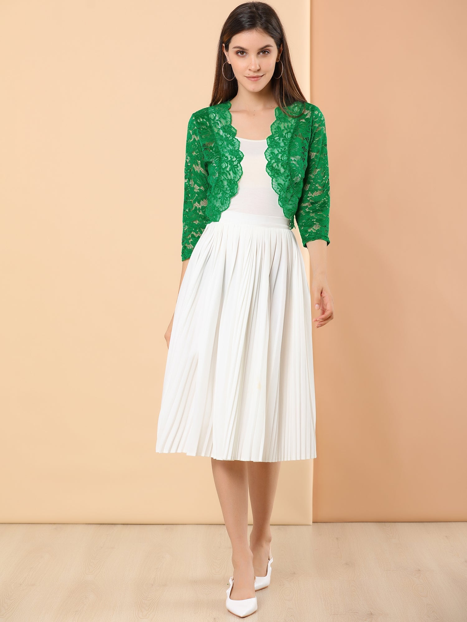 Lace 3/4 Sleeves Sheer Floral Cropped Bolero Shrug