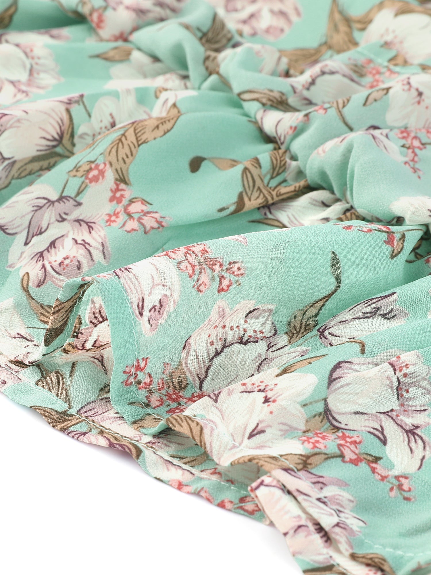 Ruffle Sleeve V Neck Above Knee A-Line Floral Chiffon Dress