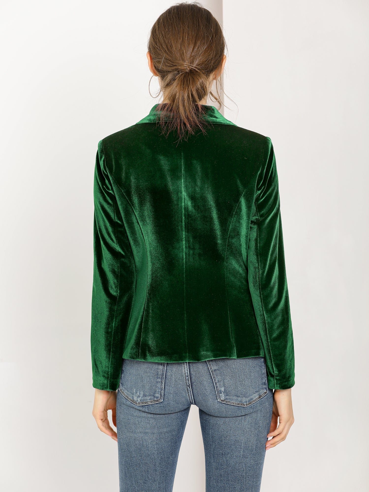 Shawl Collar Single Button Velvet Solid Office Work Jacket Blazer