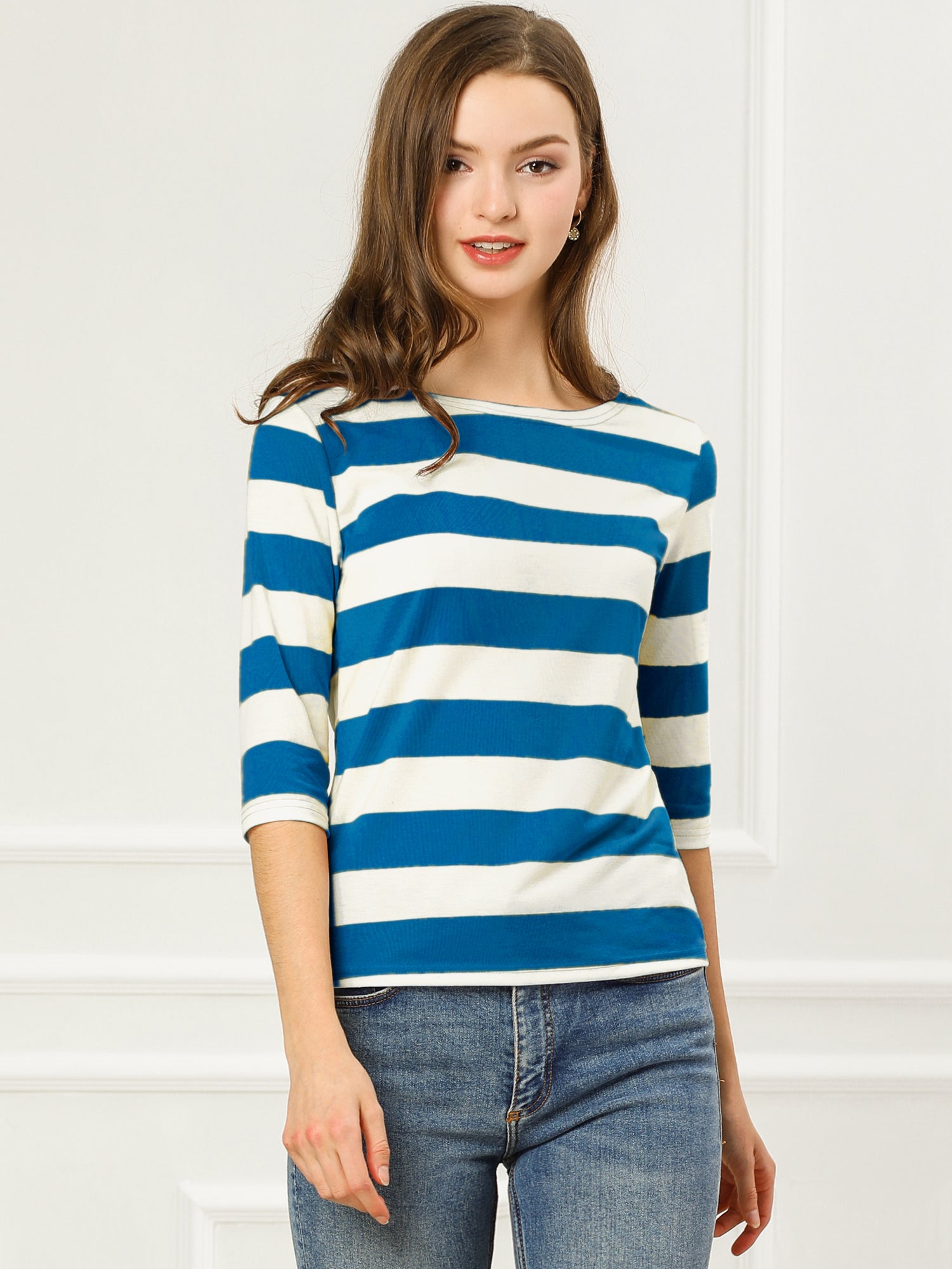 Halloween 3/4 Sleeve T-shirt Casual Boat Neck Slim Fit Tee