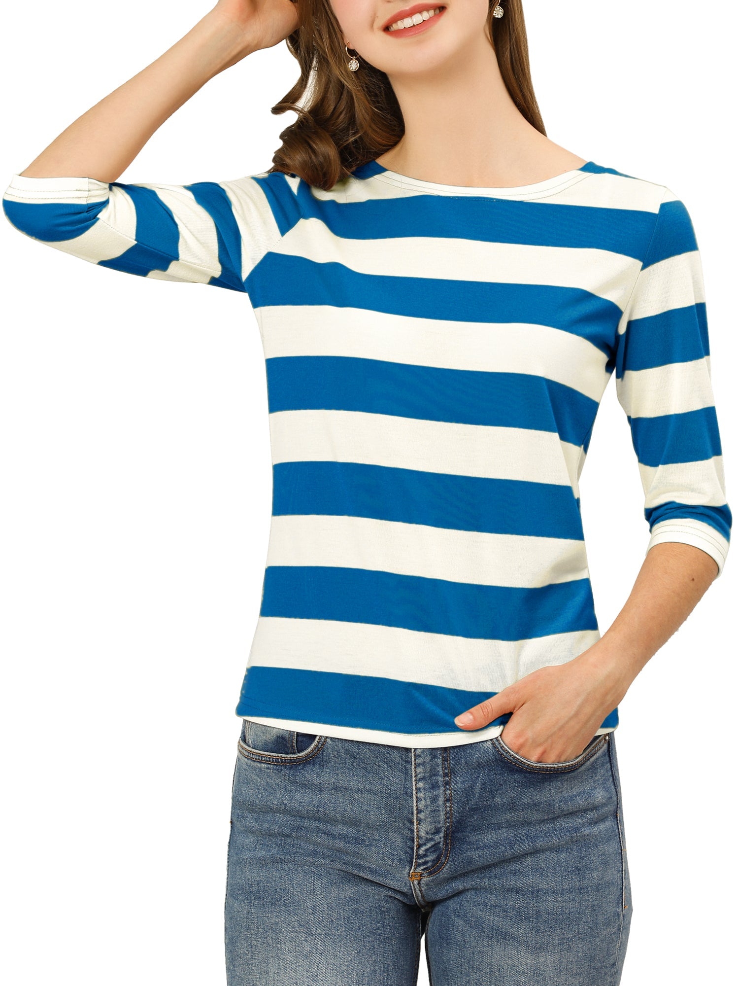 Halloween 3/4 Sleeve T-shirt Casual Boat Neck Slim Fit Tee