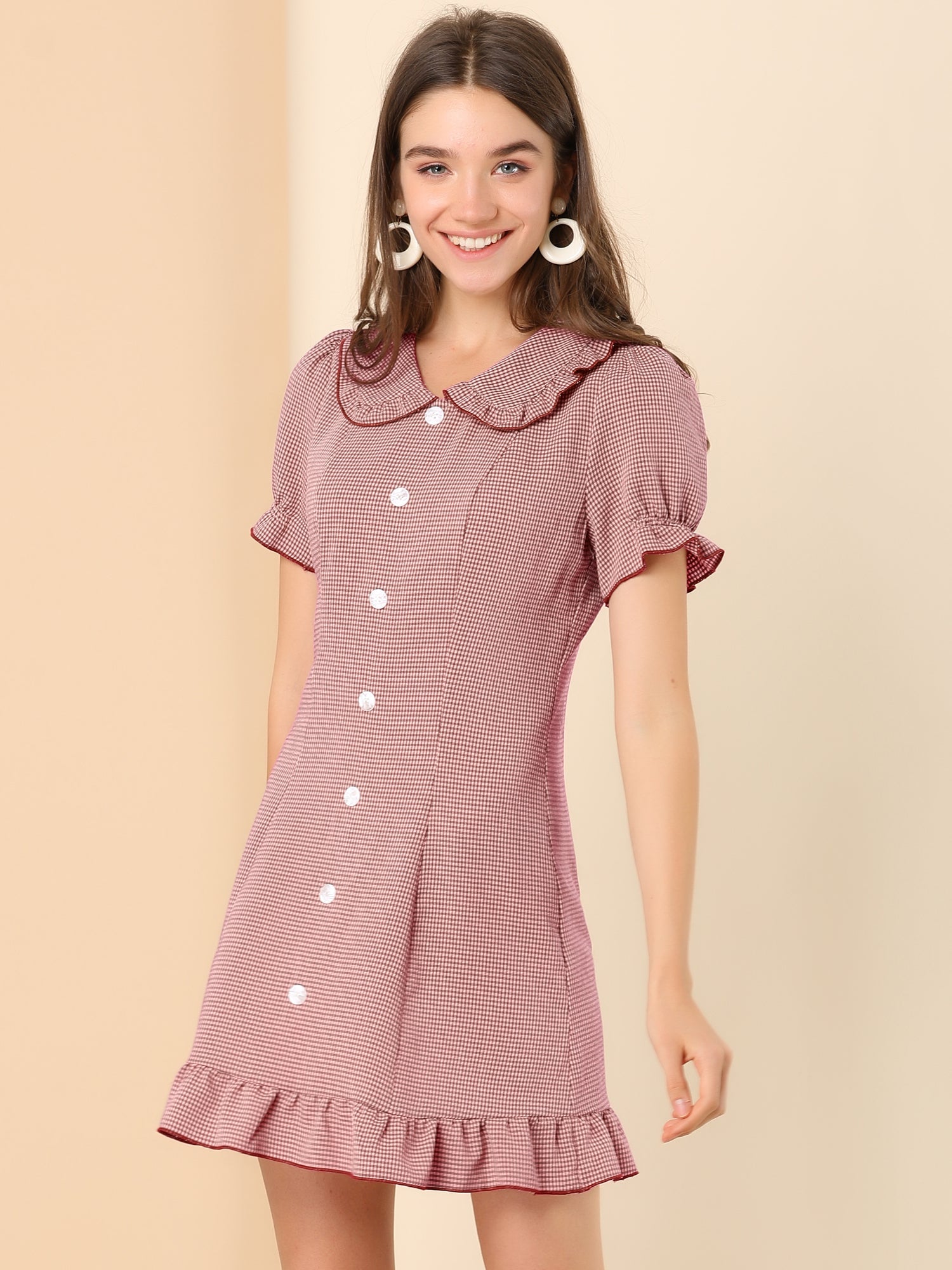 Plaid Gingham Ruffled Retro Peter Pan Collar Dress
