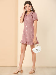 Plaid Gingham Ruffled Retro Peter Pan Collar Dress