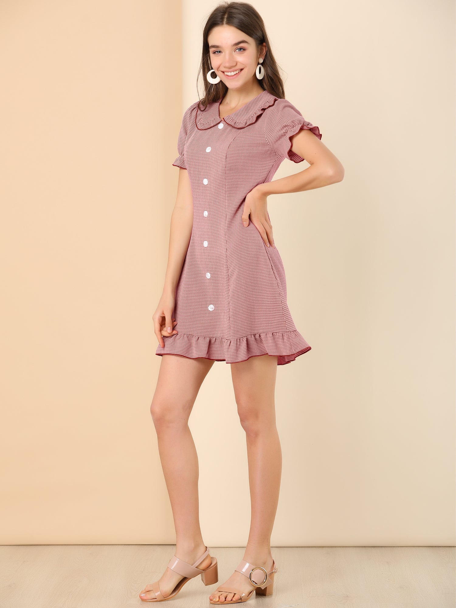 Plaid Gingham Ruffled Retro Peter Pan Collar Dress