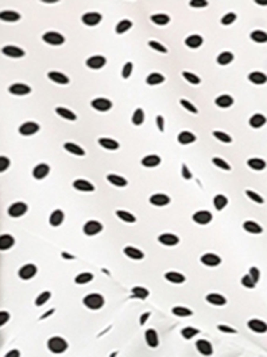 Summer Polka Dots Top Bow Tie V Neck Ruffled Cap Sleeve Office Blouse
