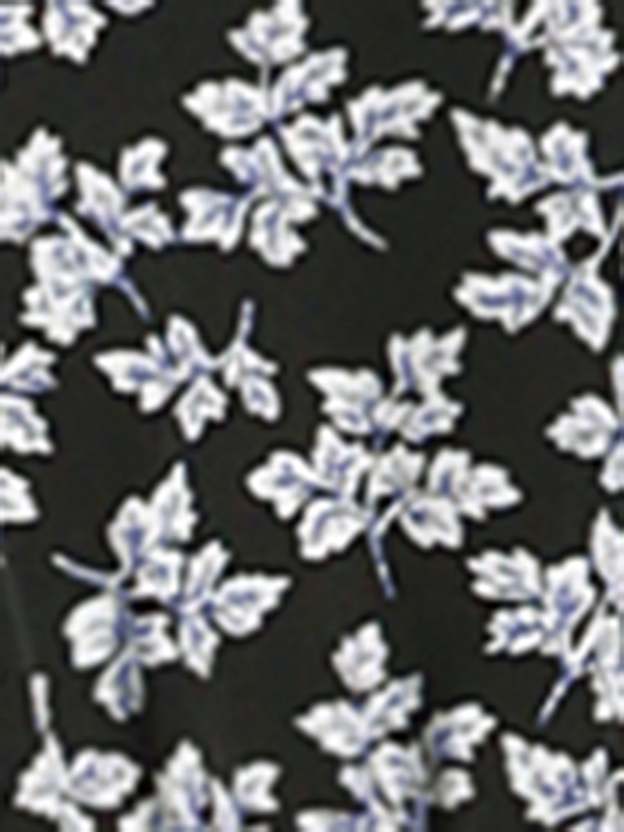Smocked Waist Tie Neck Floral Long Sleeve Dress