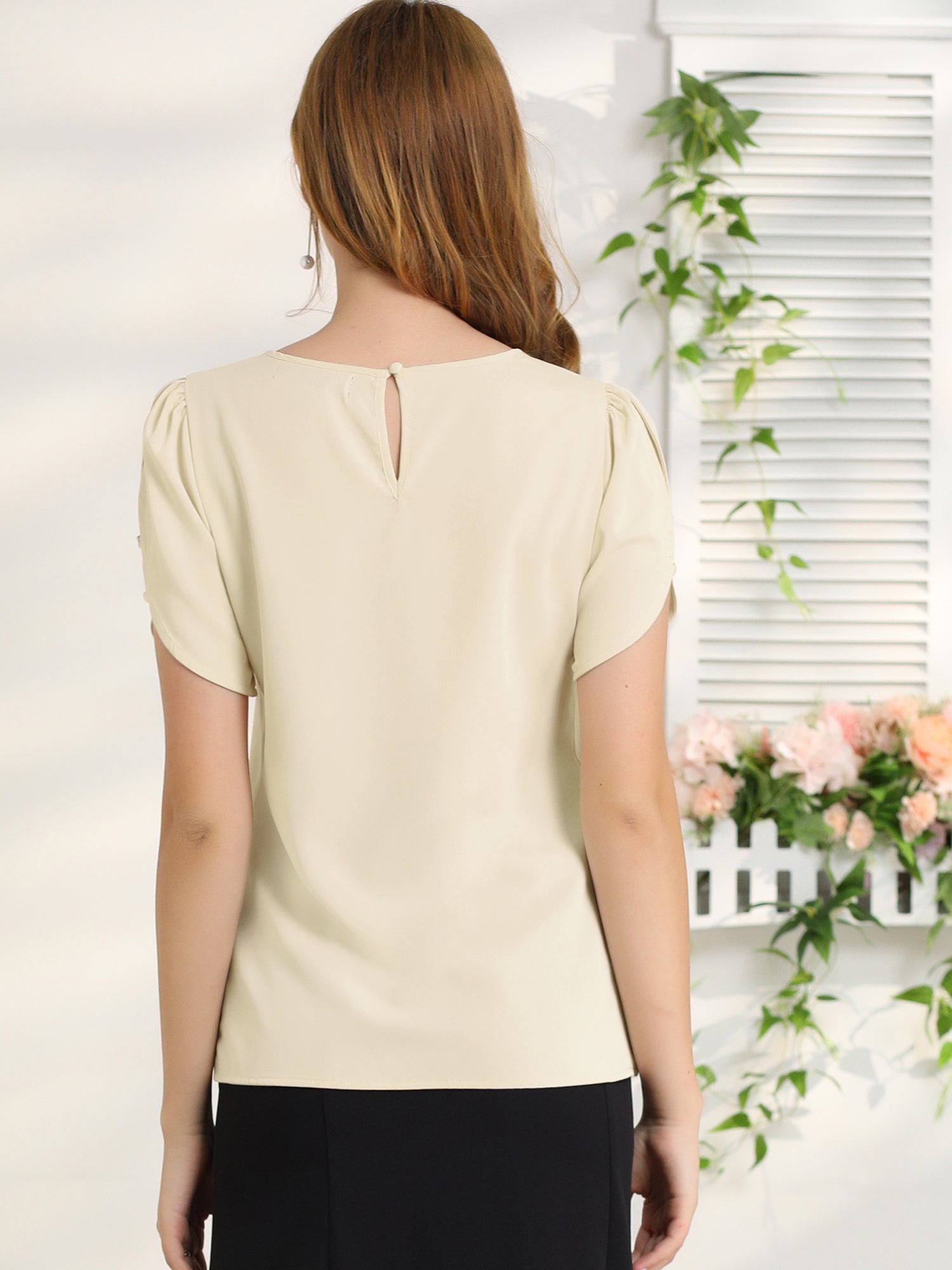 Cutout Round Neck Cap Sleeve Casual Top