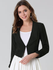 Notched Lapel Ruched Sleeve Business Cropped Jacket Blazer