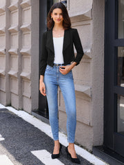 Notched Lapel Ruched Sleeve Business Cropped Jacket Blazer