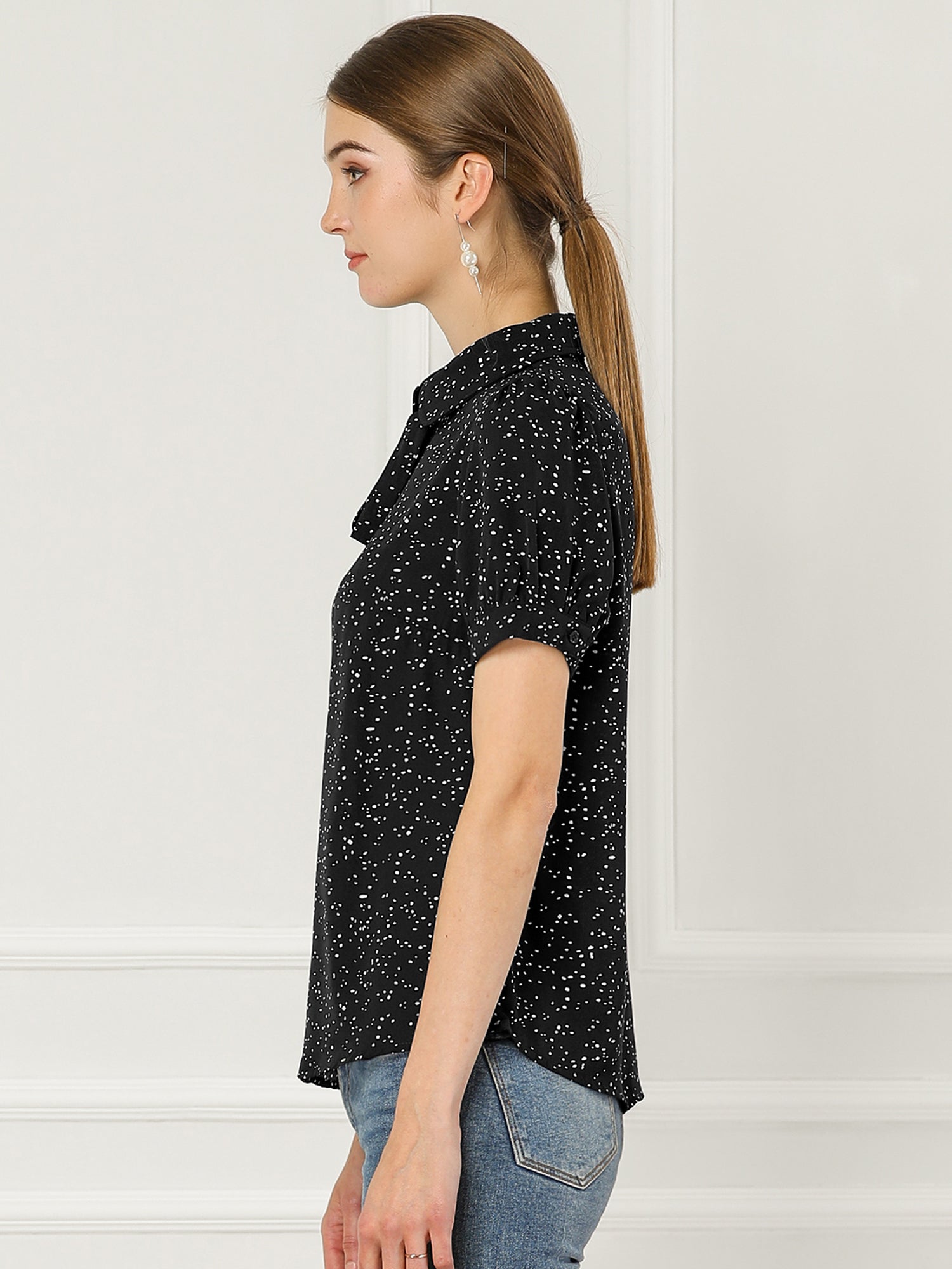 Retro Dots Bow Tie Peter Pan Collar Chiffon Blouse