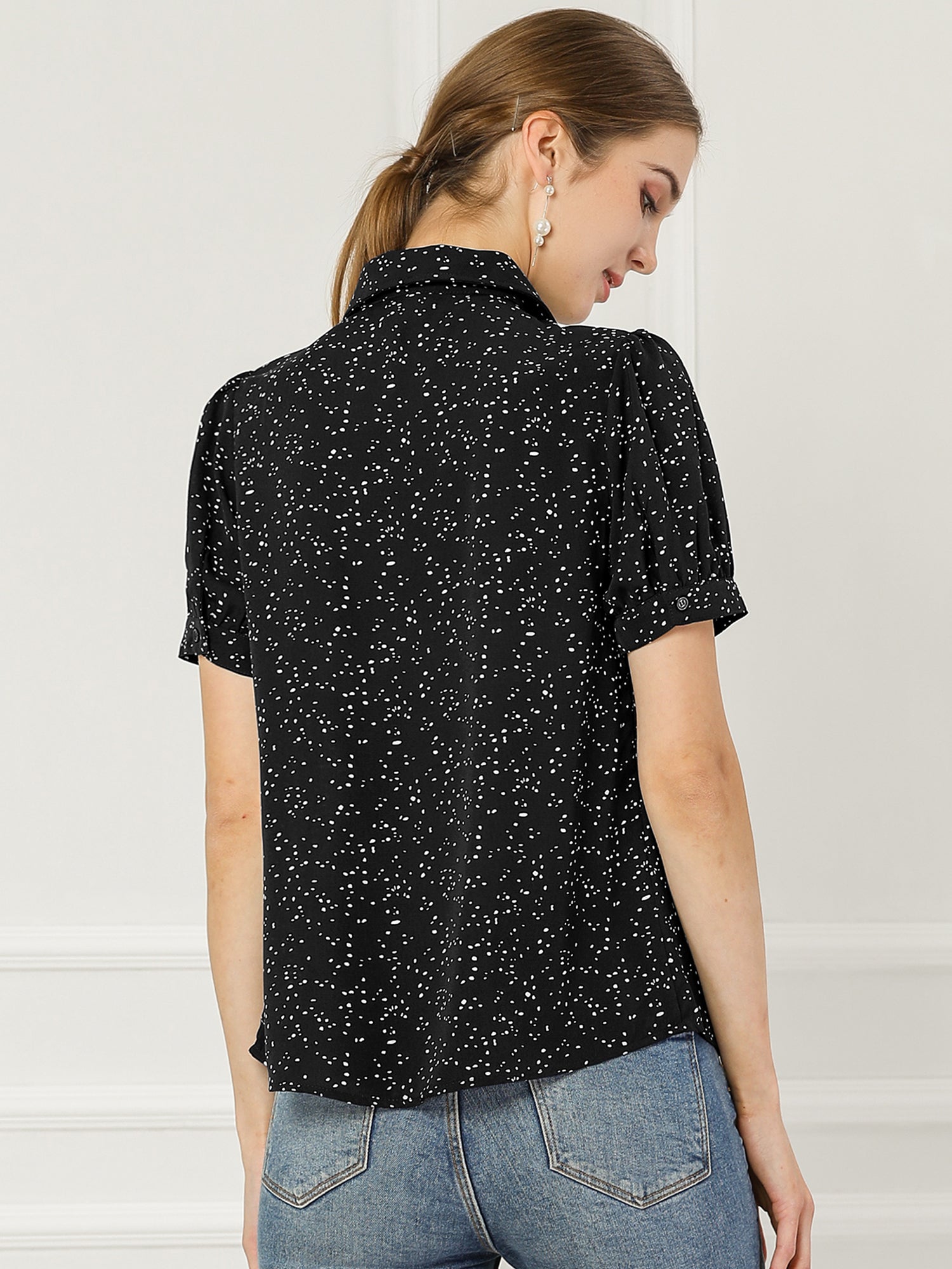 Retro Dots Bow Tie Peter Pan Collar Chiffon Blouse