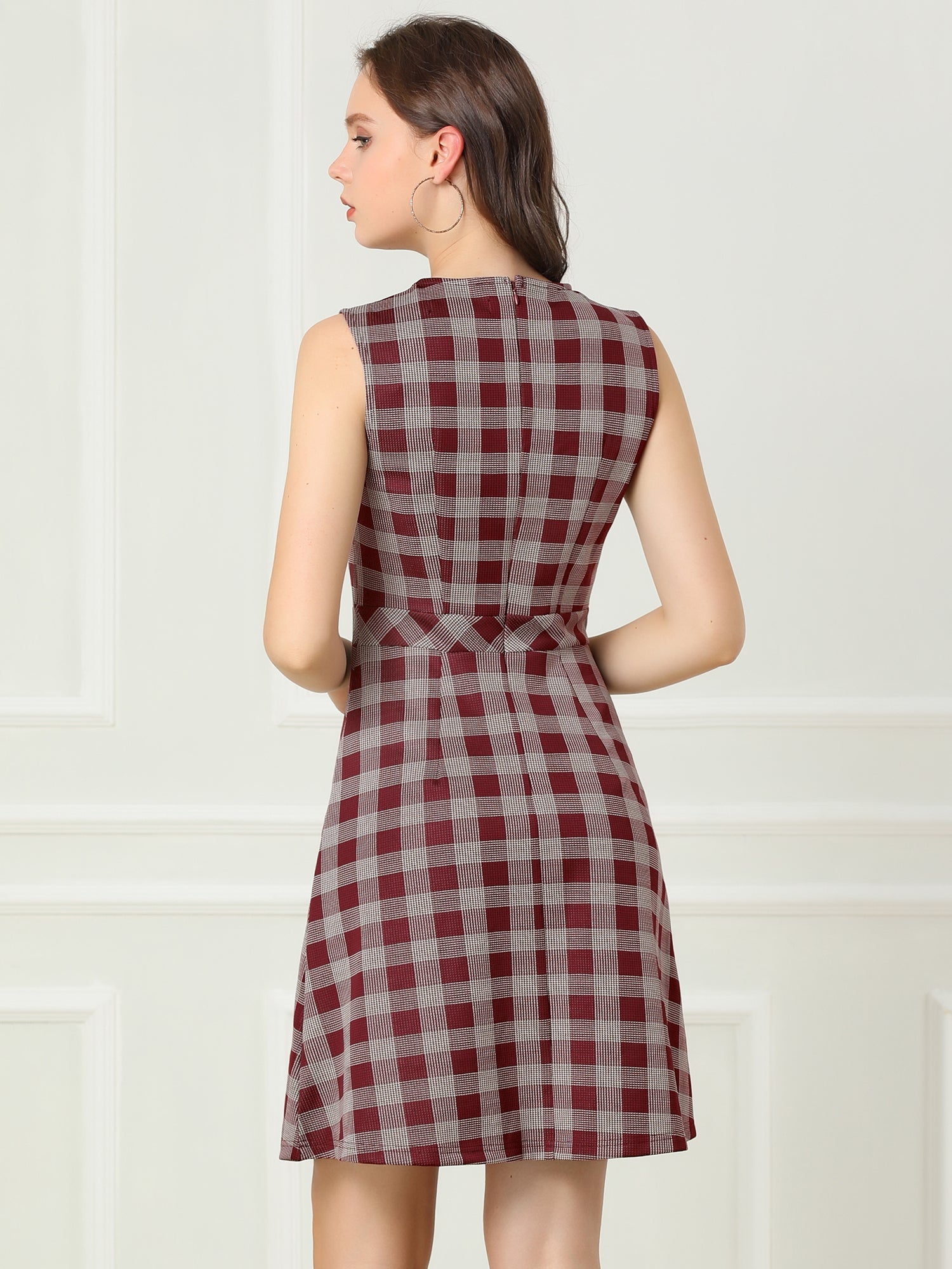 Plaid Sleeveless Fit and Flare Houndstooth Work Dress