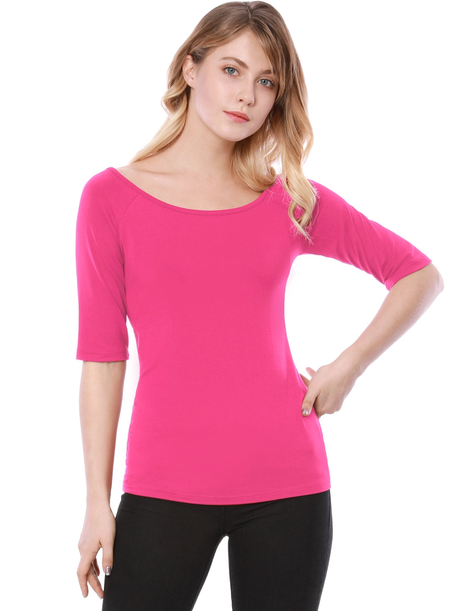 Scoop Neck Half Sleeves Fitted Layering Soft T-Shirt