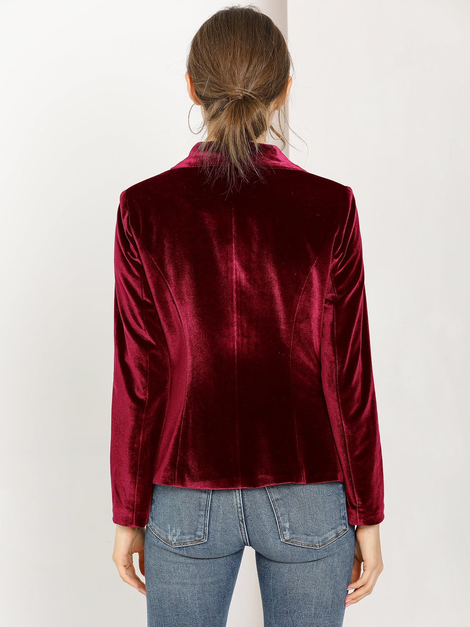 Shawl Collar Single Button Velvet Solid Office Work Jacket Blazer