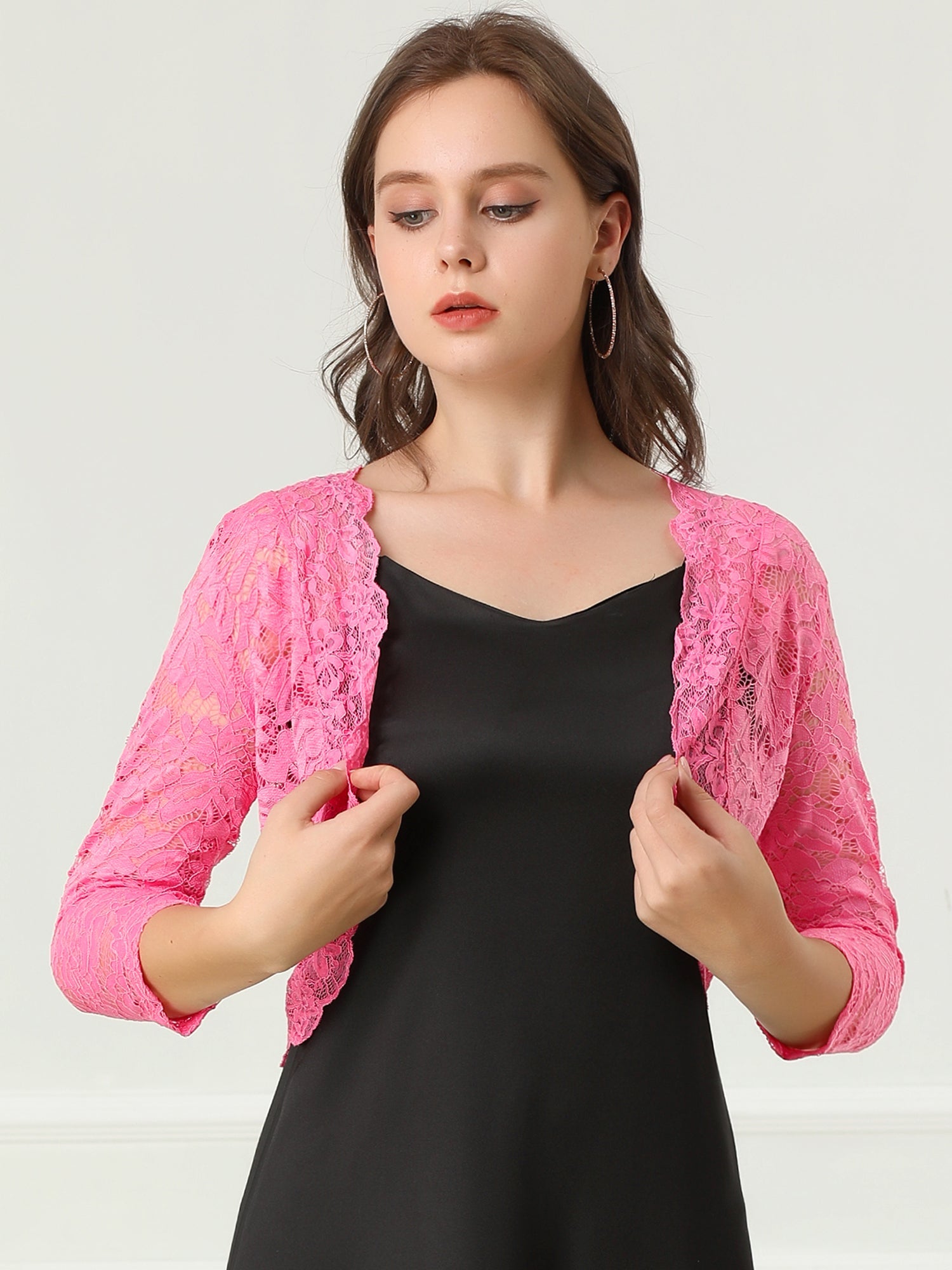 Sheer Floral Elegant 3/4 Sleeve Lace Shrug