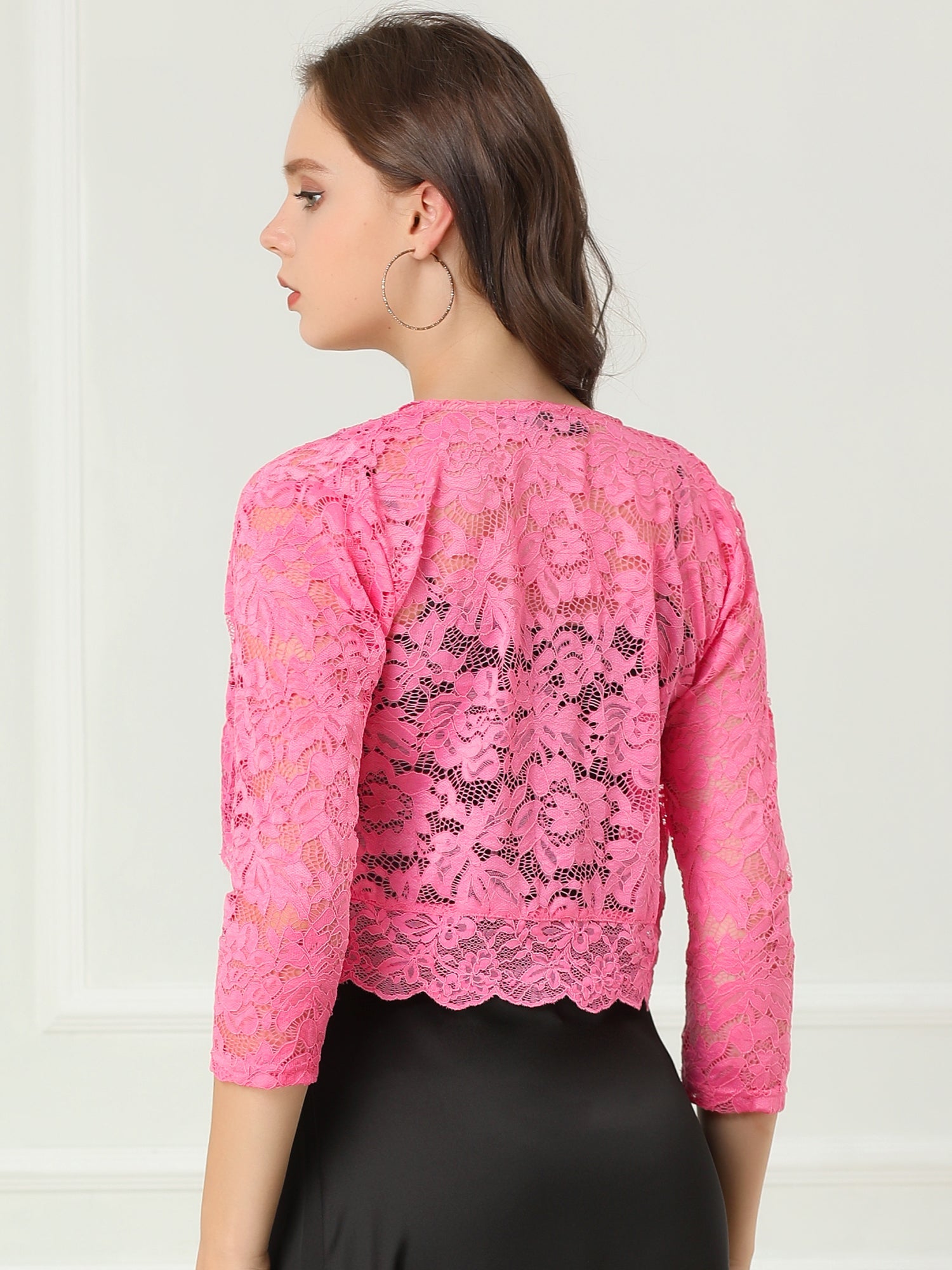 Sheer Floral Elegant 3/4 Sleeve Lace Shrug