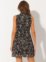 Floral A-line Smocked Waist Tiered Ruffled Chiffon Mini Dress