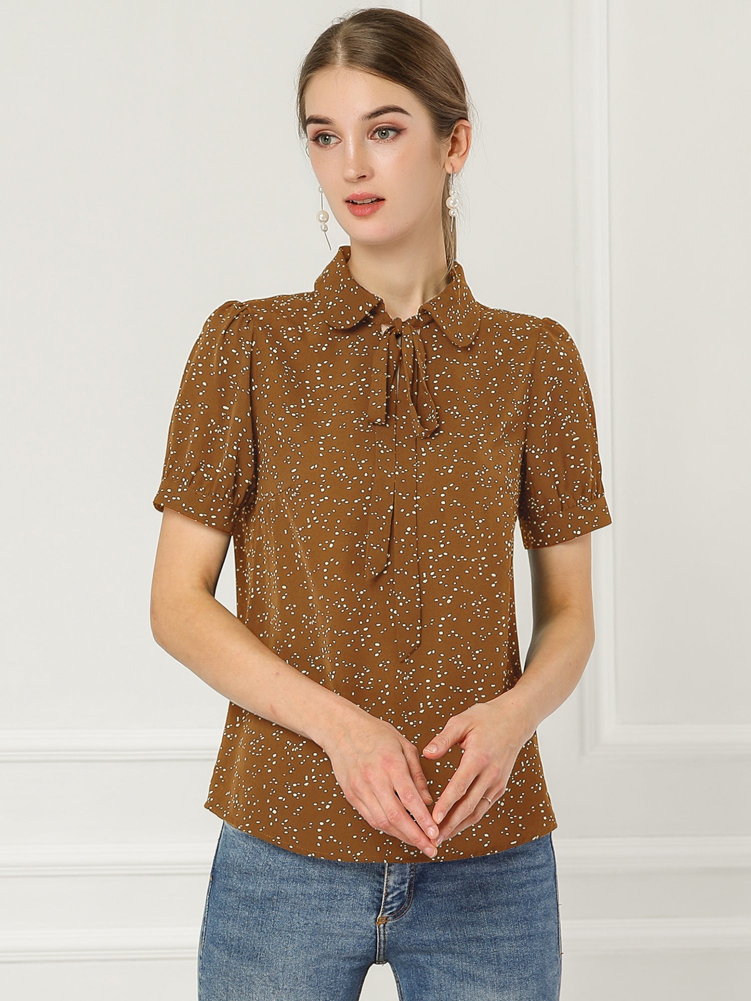 Retro Dots Bow Tie Peter Pan Collar Chiffon Blouse