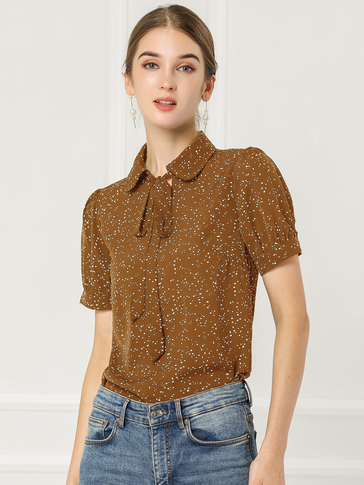 Retro Dots Bow Tie Peter Pan Collar Chiffon Blouse