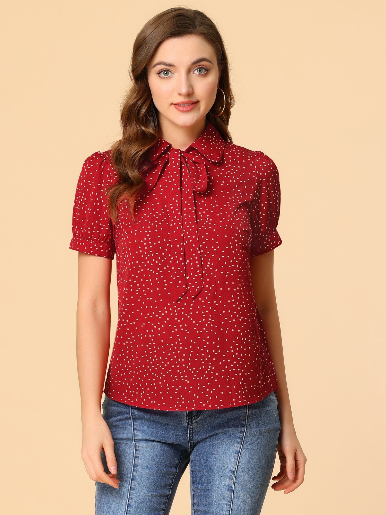 Retro Dots Bow Tie Peter Pan Collar Chiffon Blouse