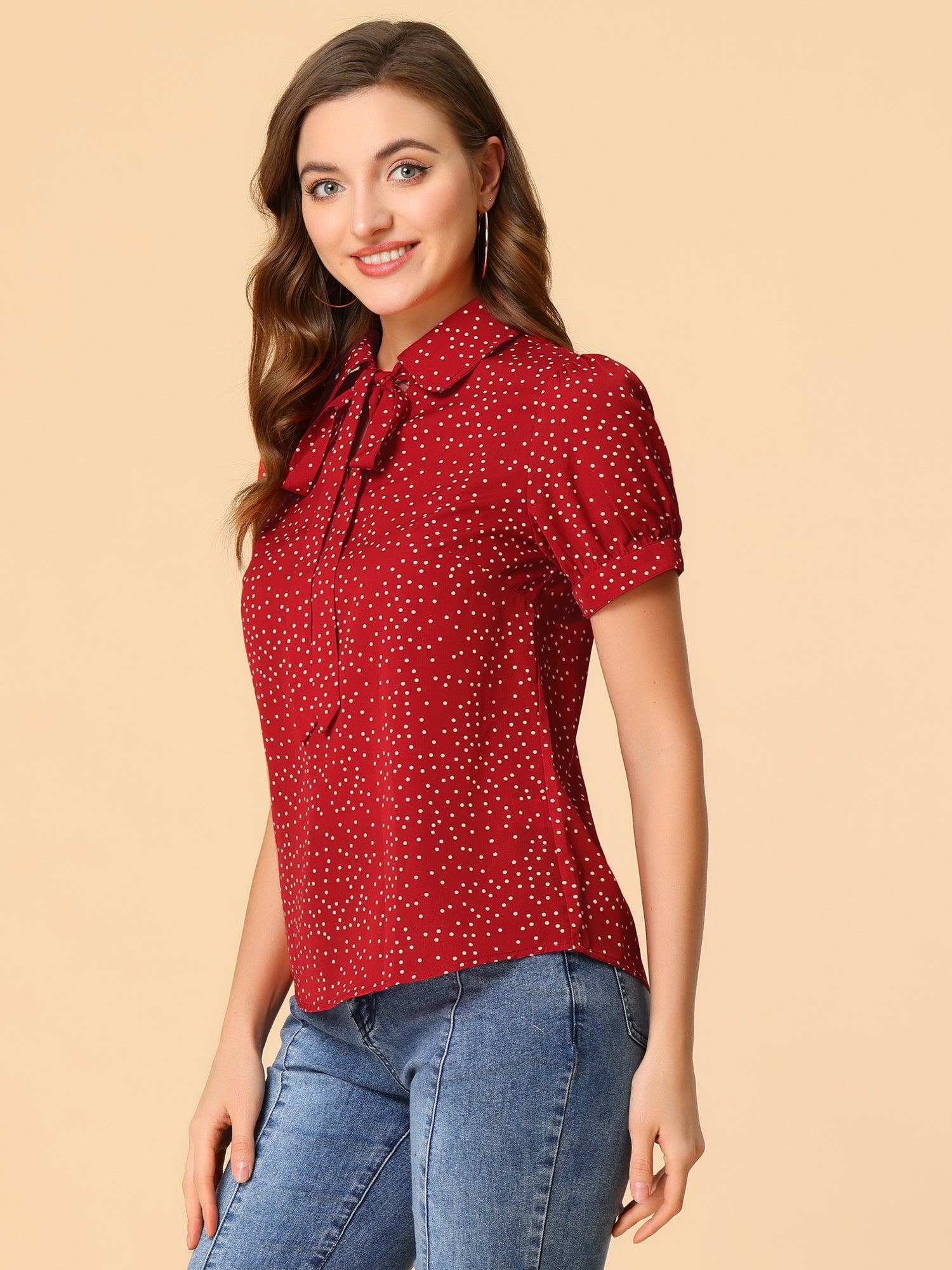 Retro Dots Bow Tie Peter Pan Collar Chiffon Blouse