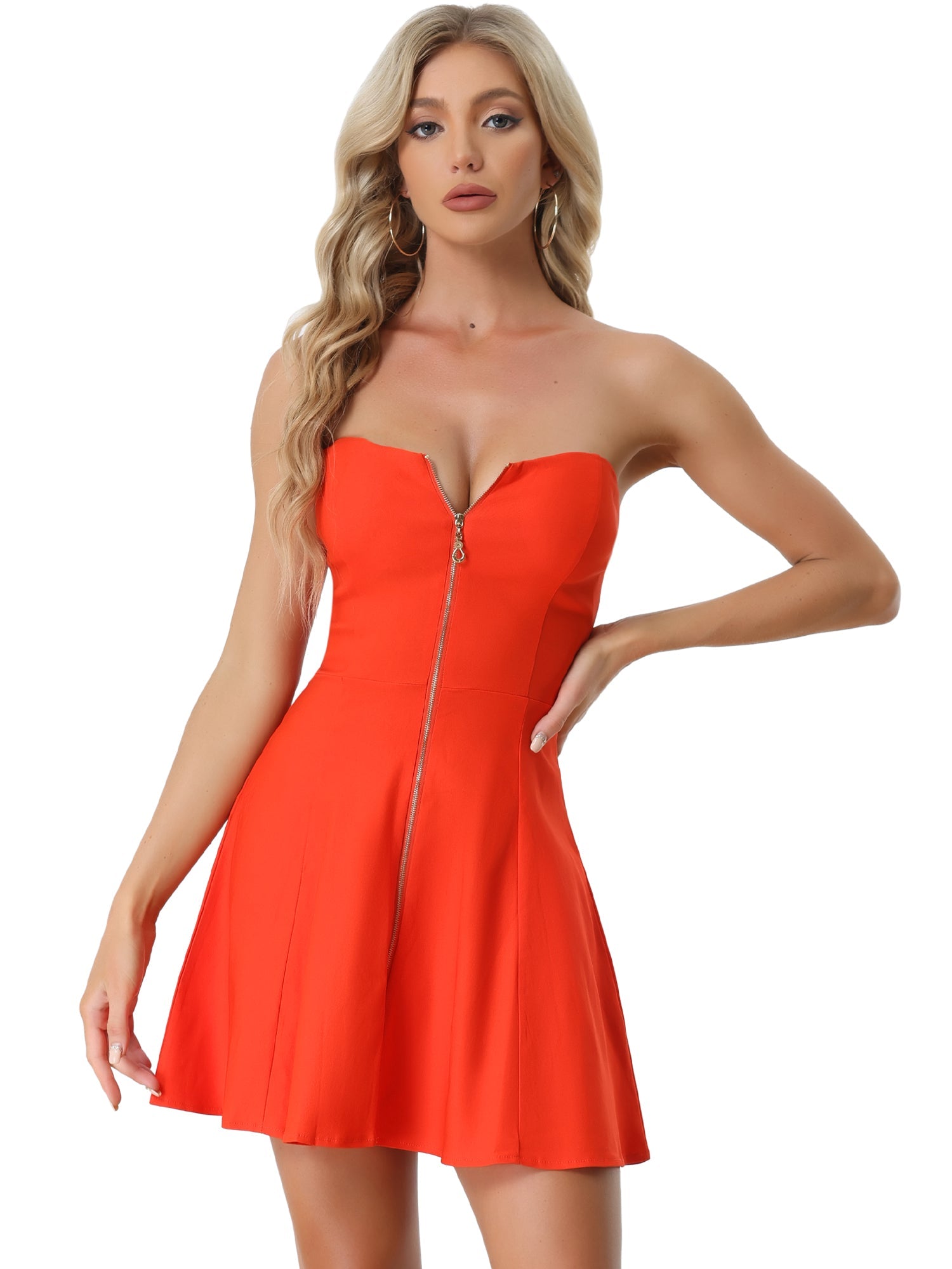 Zip Up Sexy Strapless Party Club Mini Bodycon Dress