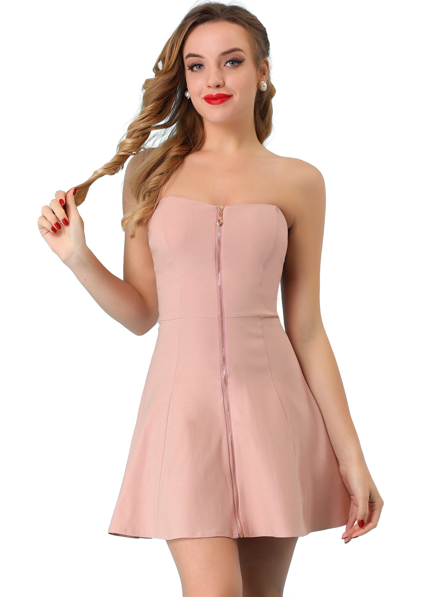 Zip Up Sexy Strapless Party Club Mini Bodycon Dress