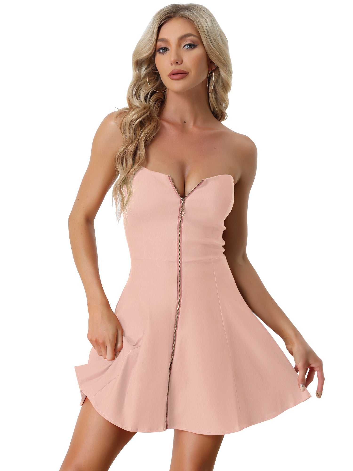 Zip Up Sexy Strapless Party Club Mini Bodycon Dress