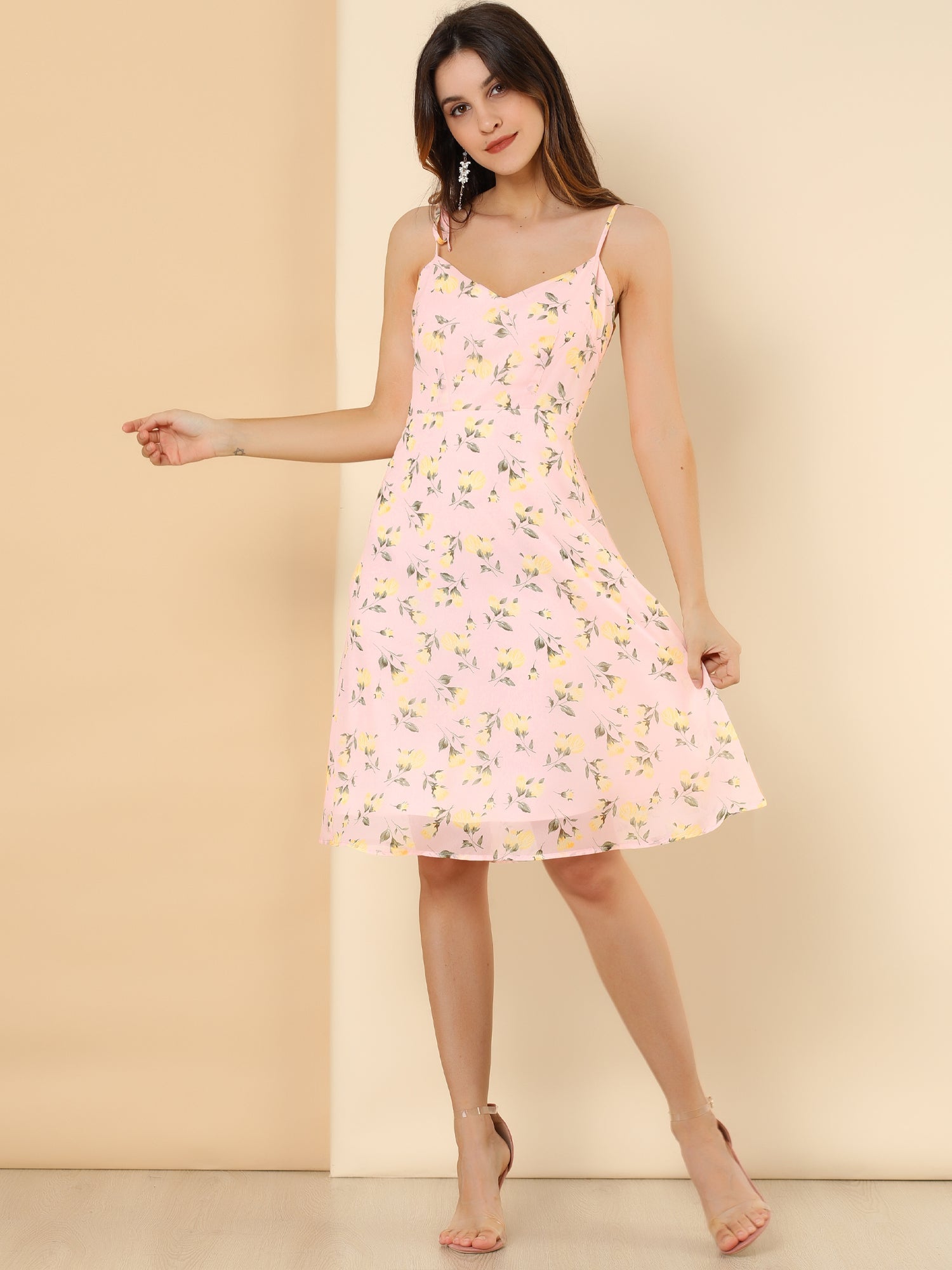 Spaghetti Strap Dress A-Line Smocked Beach Summer Floral Sundress