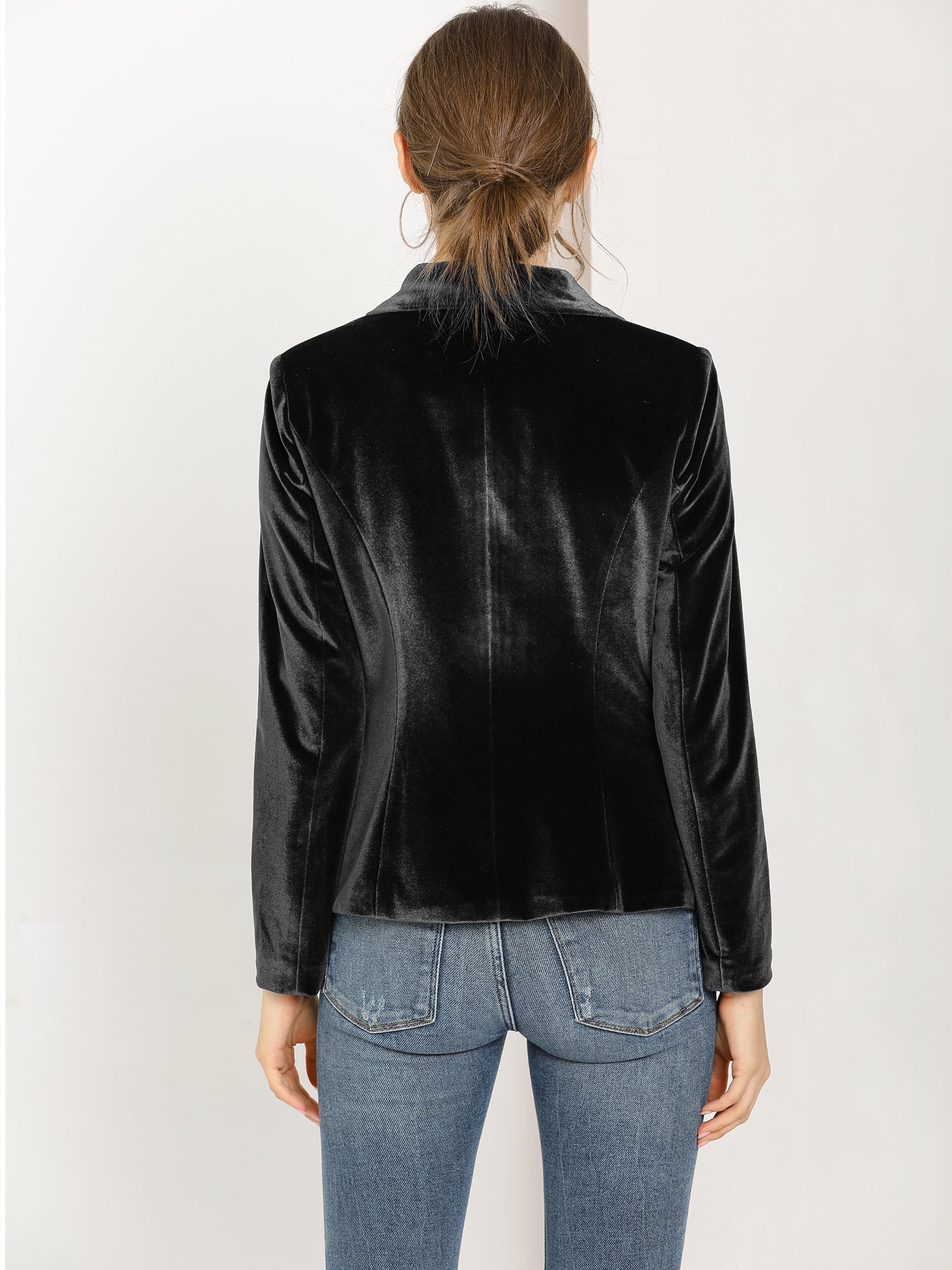 Shawl Collar Single Button Velvet Solid Office Work Jacket Blazer