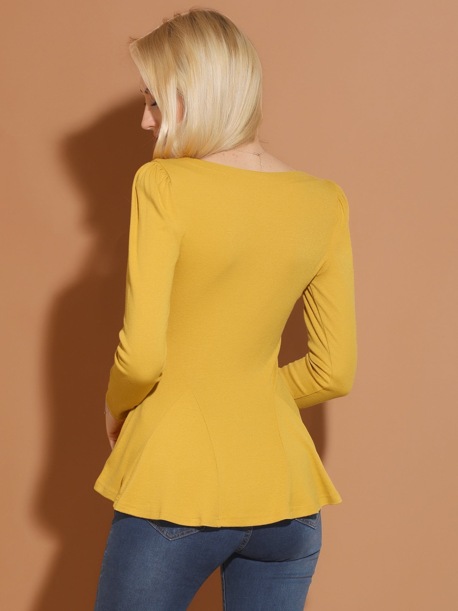 Long Sleeve Scoop Neck Casual Peplum Blouse