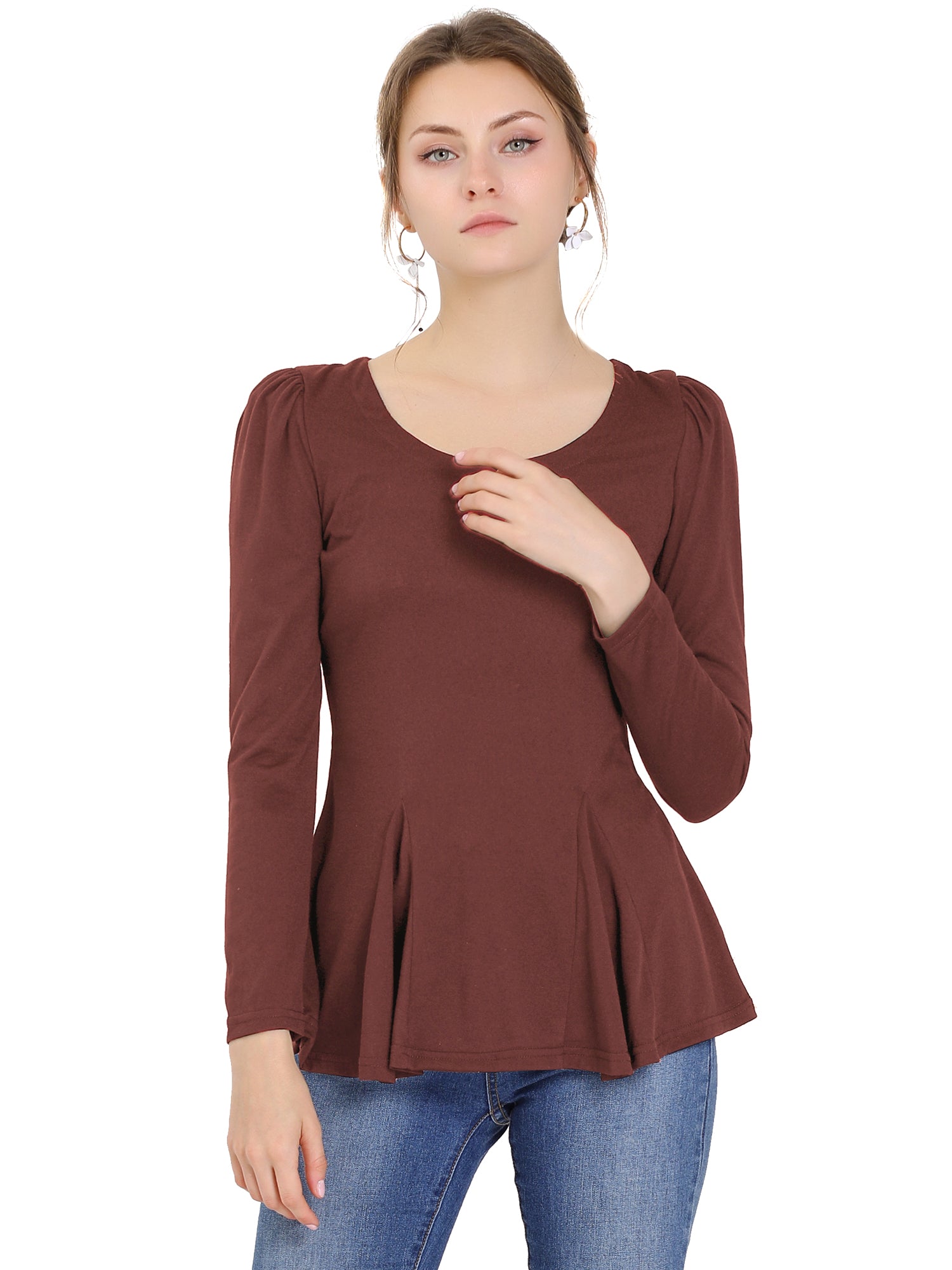 Long Sleeve Scoop Neck Casual Peplum Blouse
