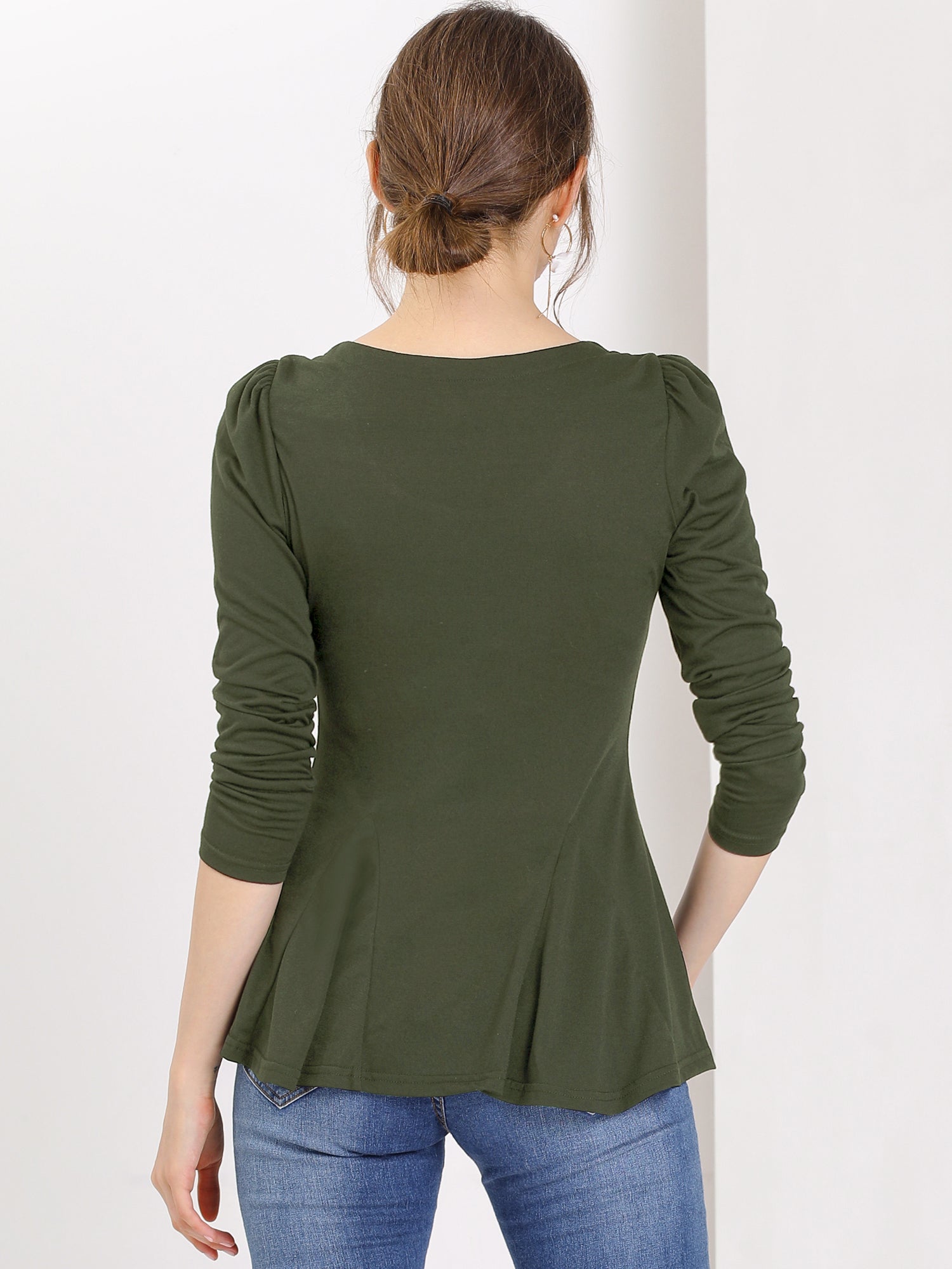 Long Sleeve Scoop Neck Casual Peplum Blouse