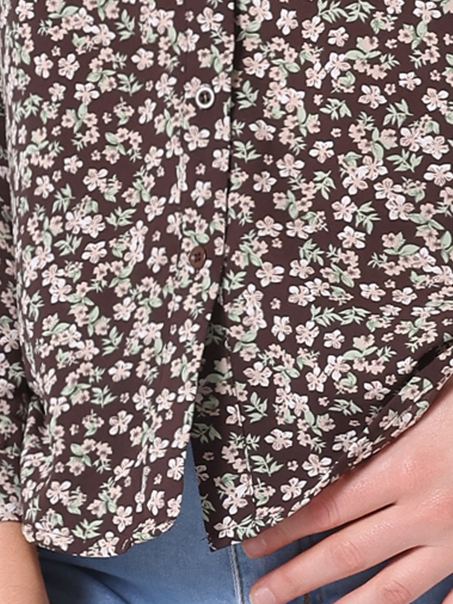 Button Down Floral Long Sleeve Point Collar Blouse