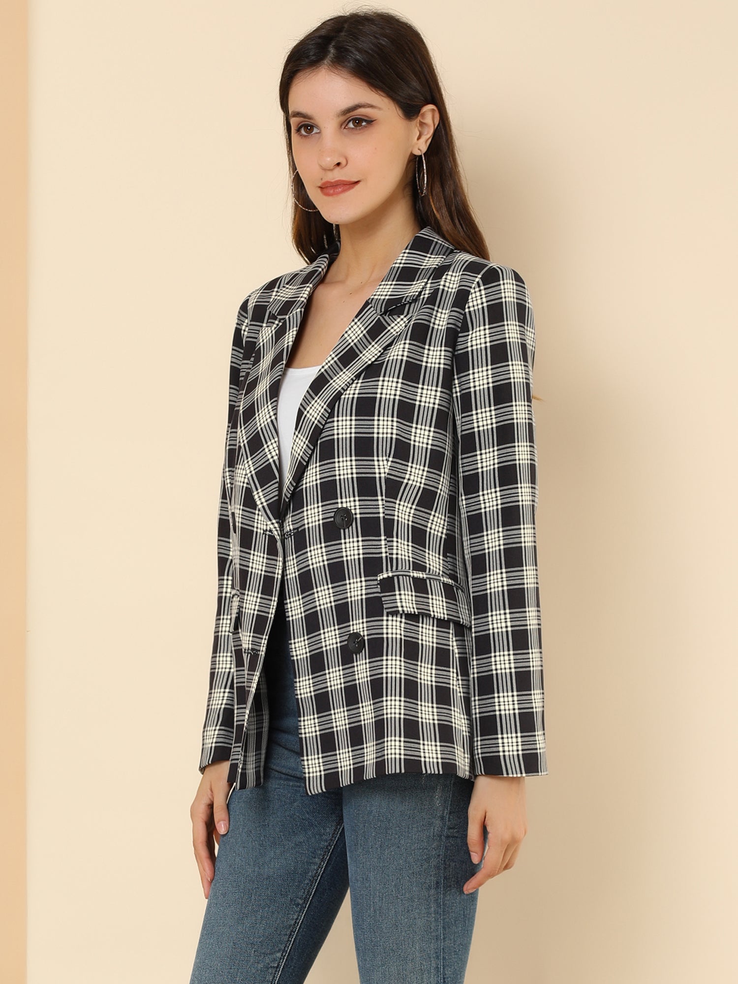 Notched Lapel Double Breasted Work Formal Blazer