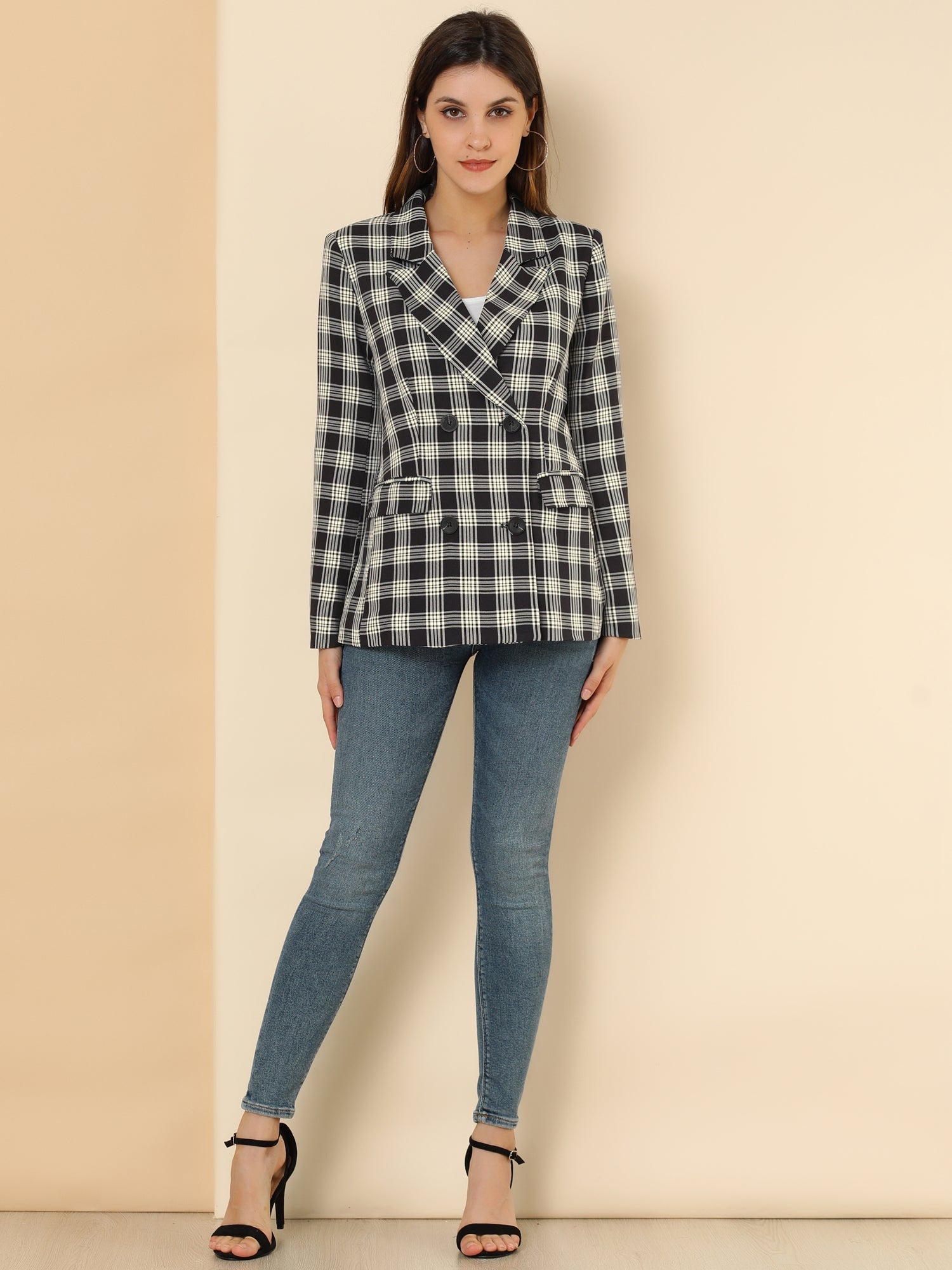 Notched Lapel Double Breasted Work Formal Blazer