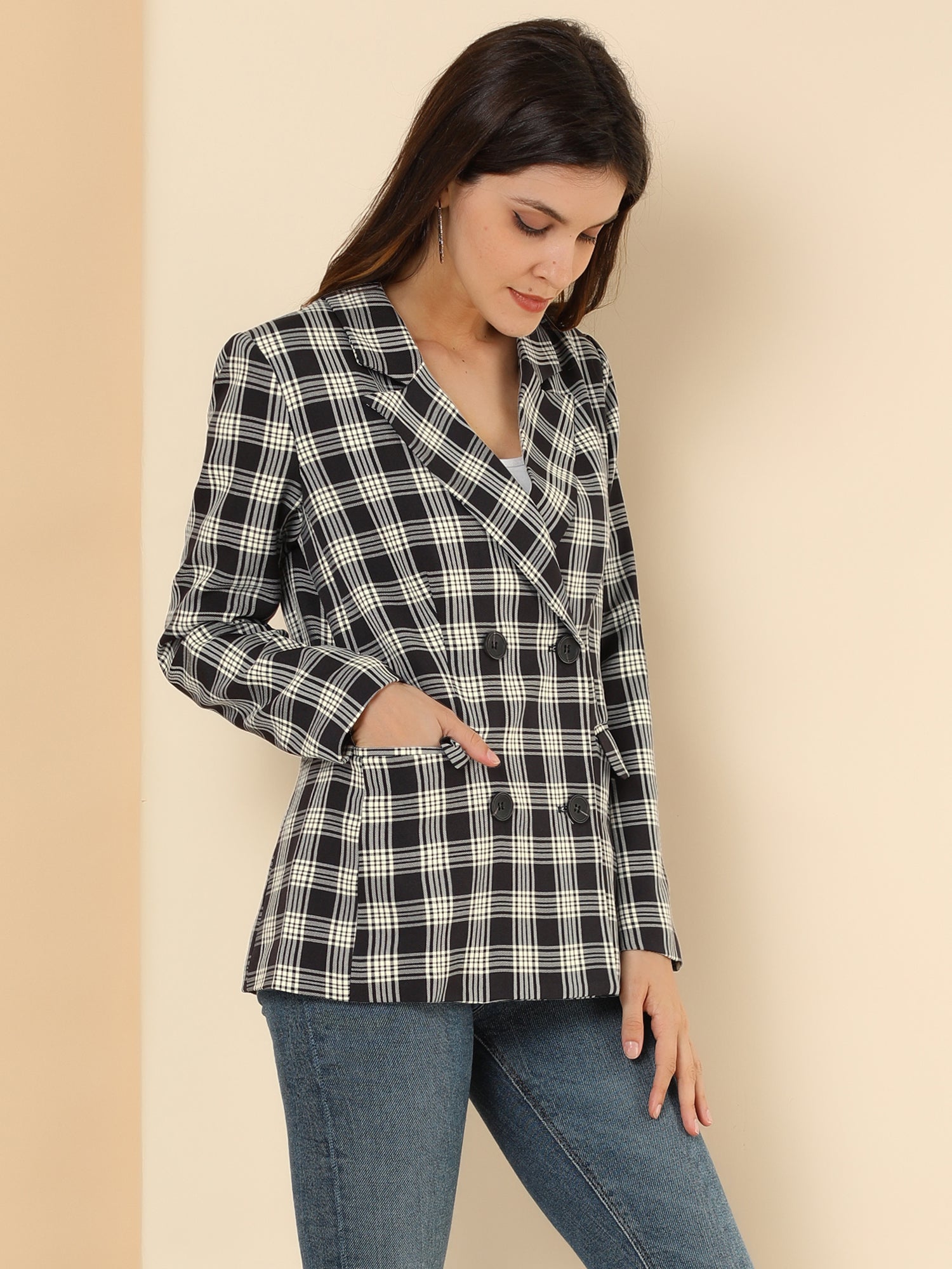 Notched Lapel Double Breasted Work Formal Blazer