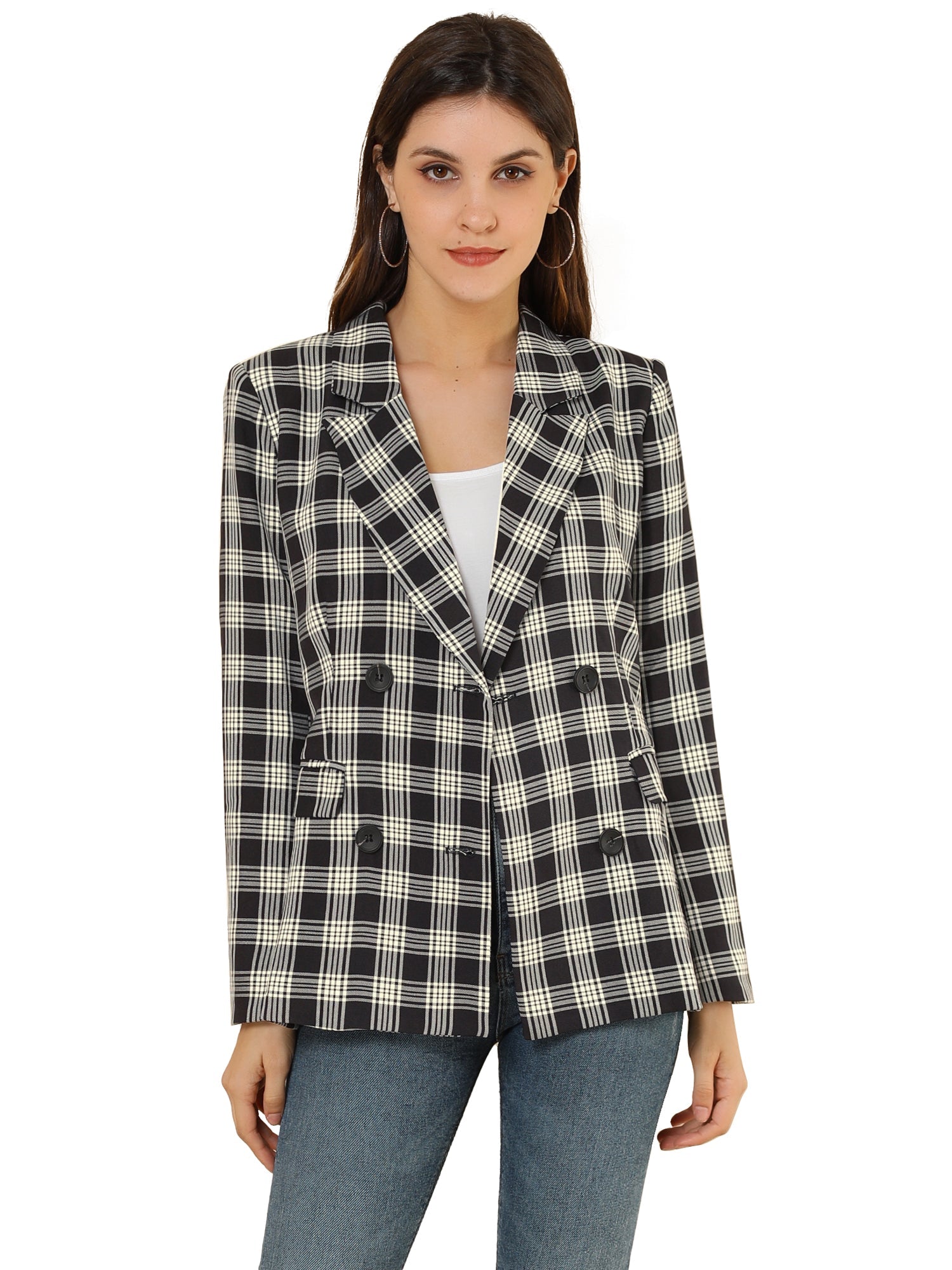 Notched Lapel Double Breasted Work Formal Blazer