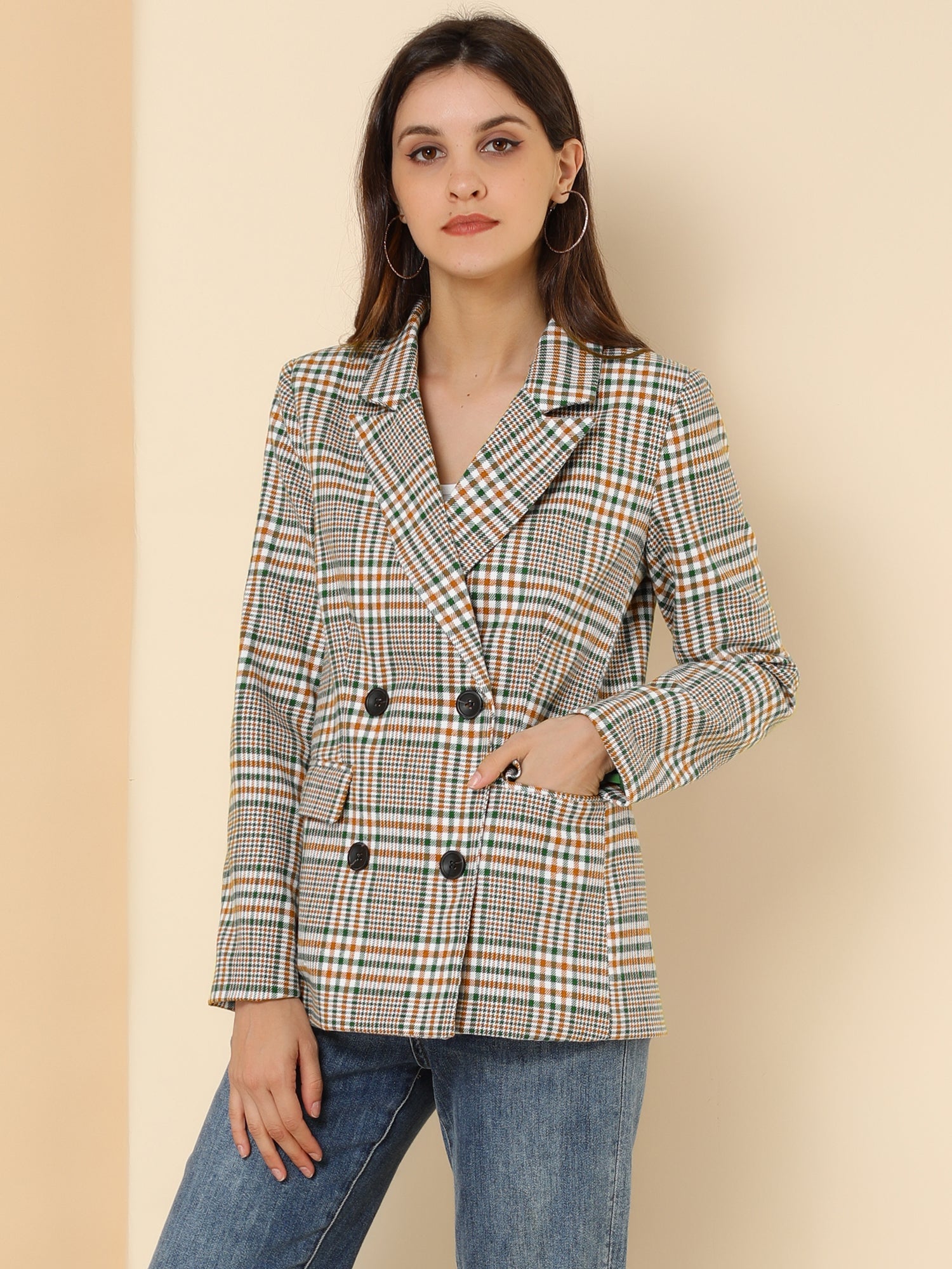 Notched Lapel Double Breasted Work Formal Blazer