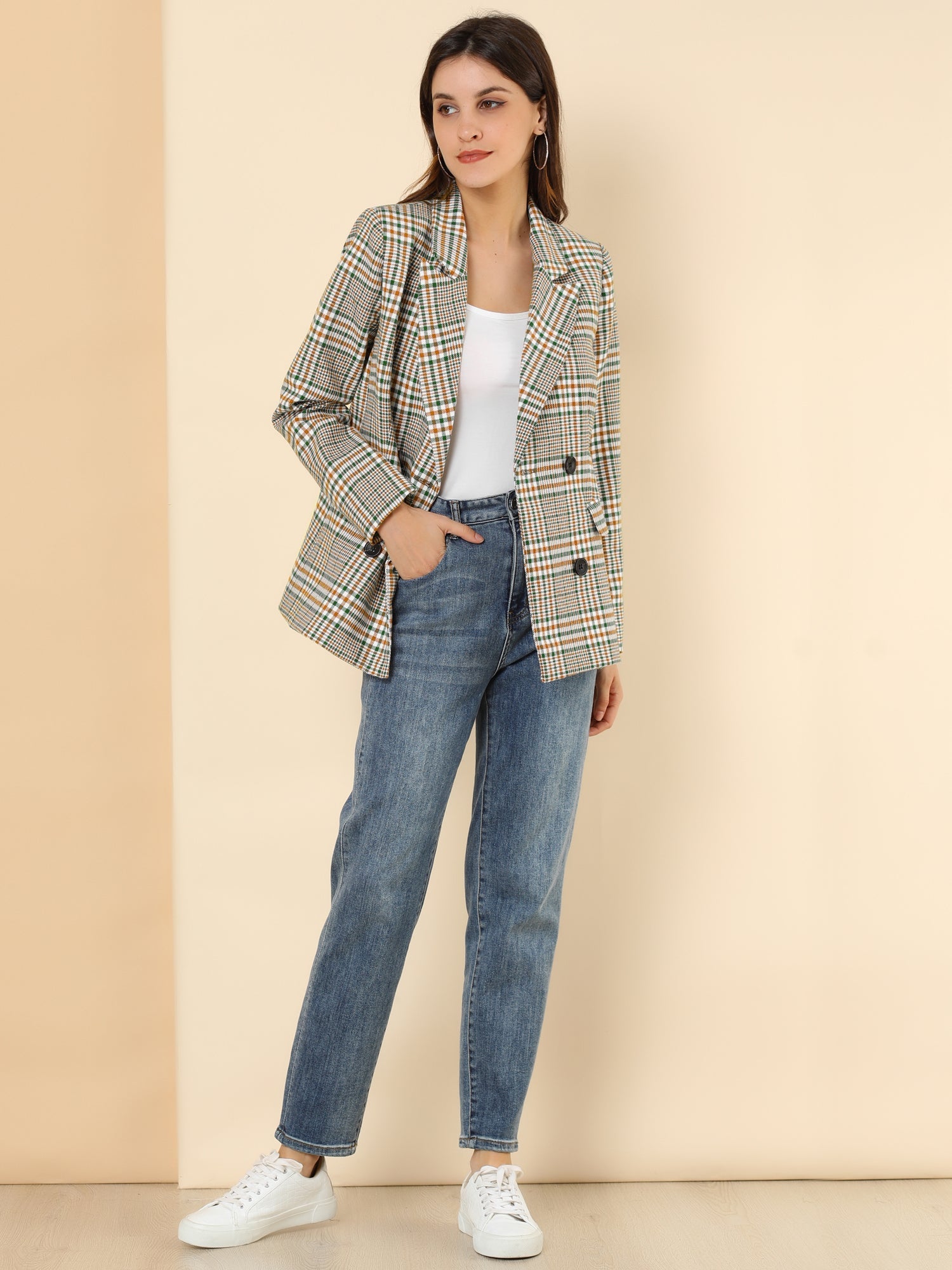 Notched Lapel Double Breasted Work Formal Blazer