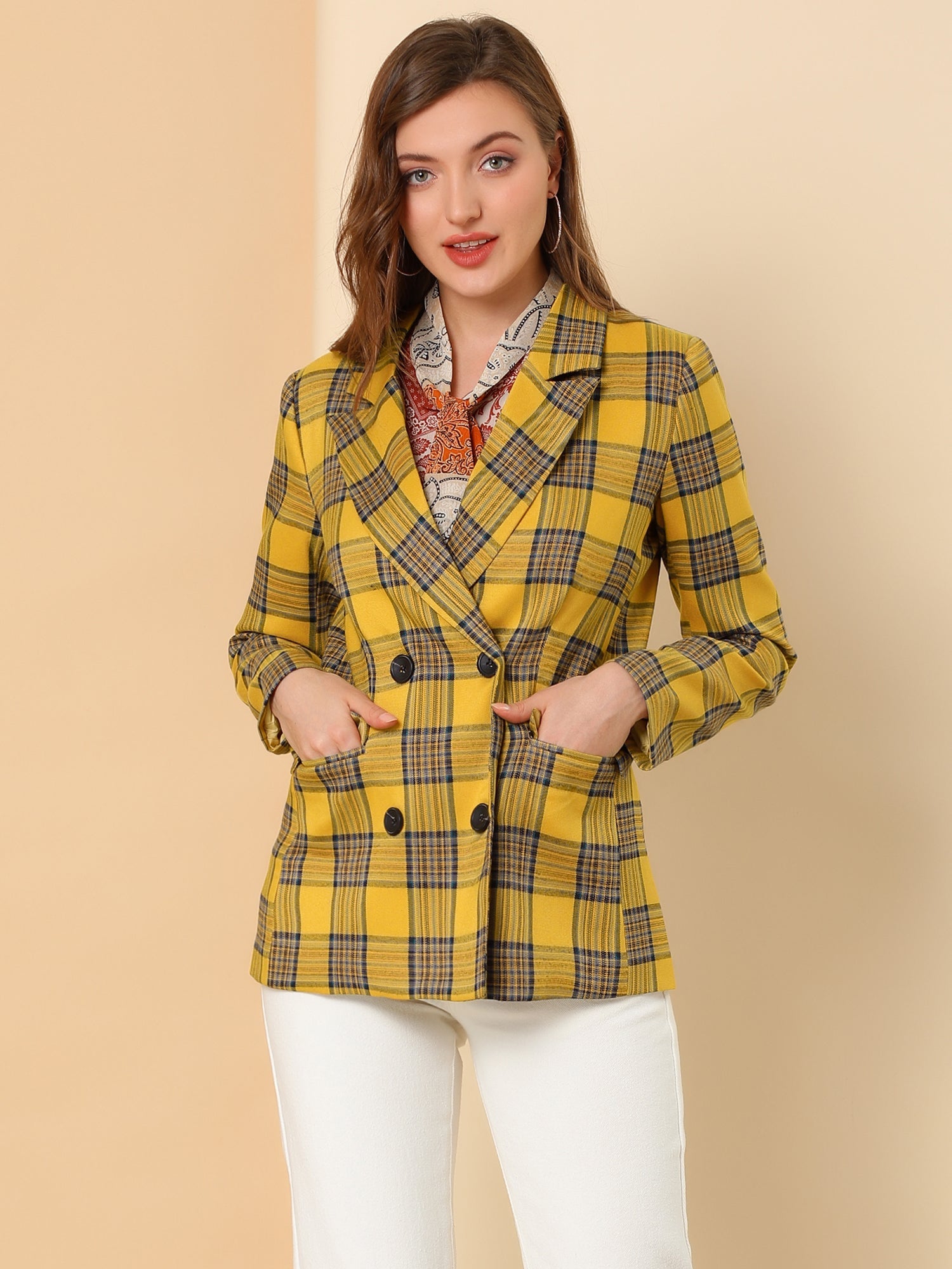Notched Lapel Double Breasted Work Formal Blazer