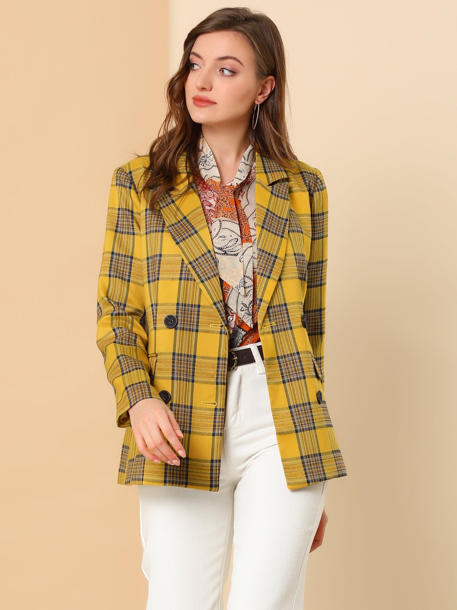 Notched Lapel Double Breasted Work Formal Blazer