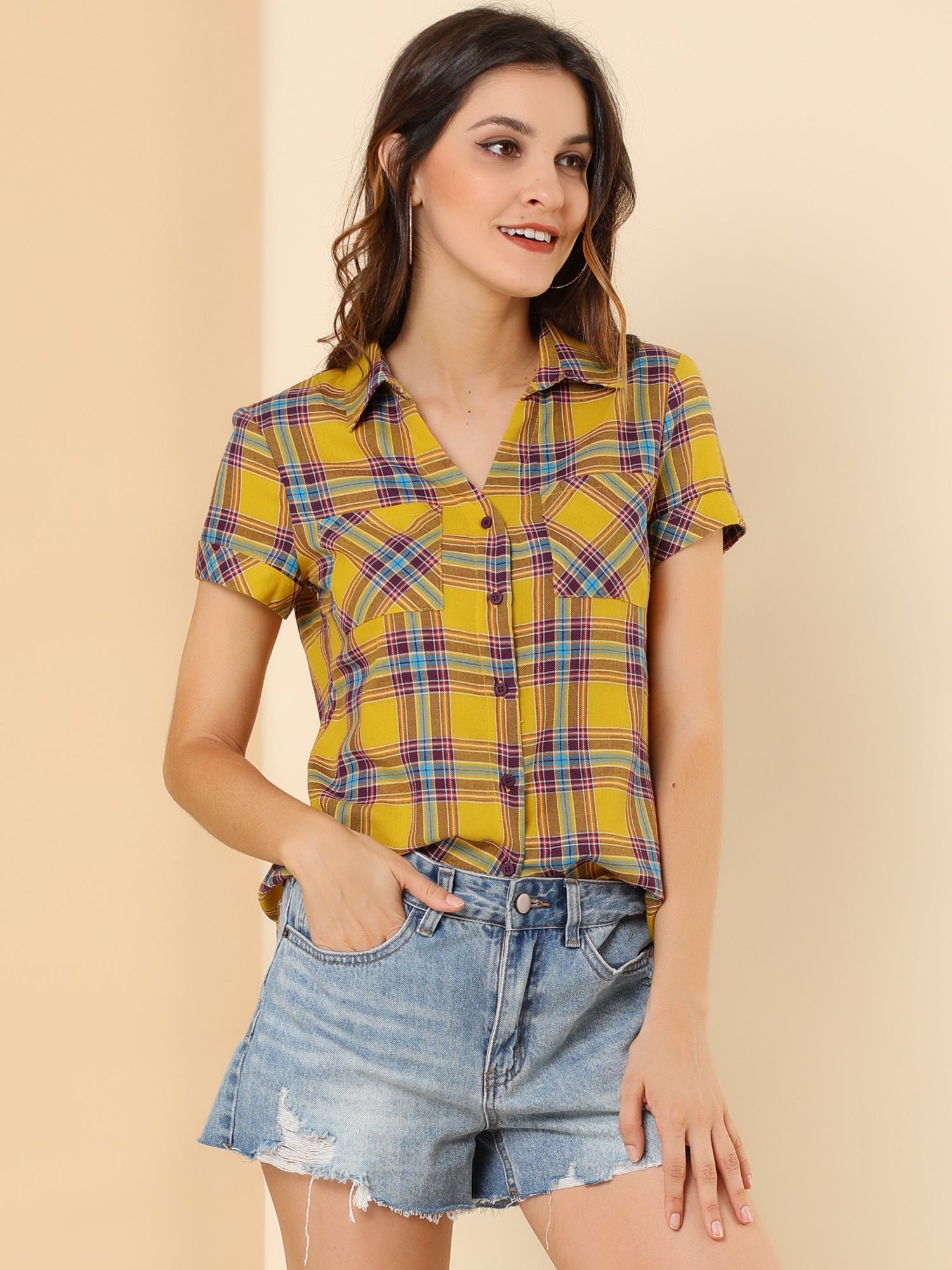 Classic Plaid Button Down Short Sleeve Shirt