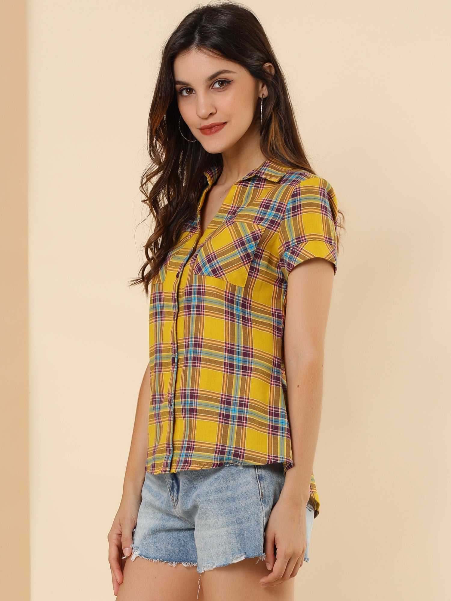 Classic Plaid Button Down Short Sleeve Shirt