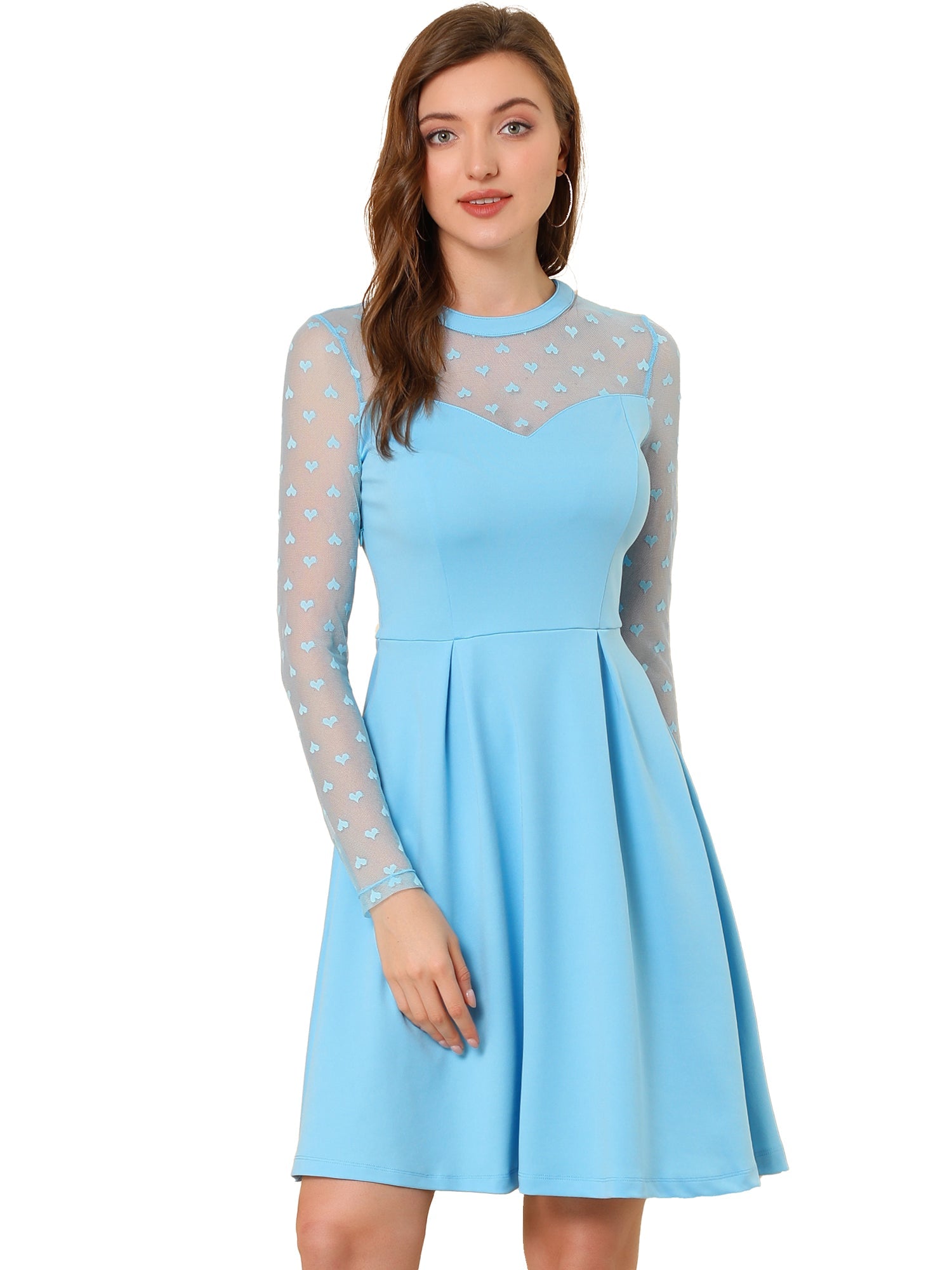 Heart Mesh Sheer Long Sleeve Gothic Cocktail Skater Mini Dress