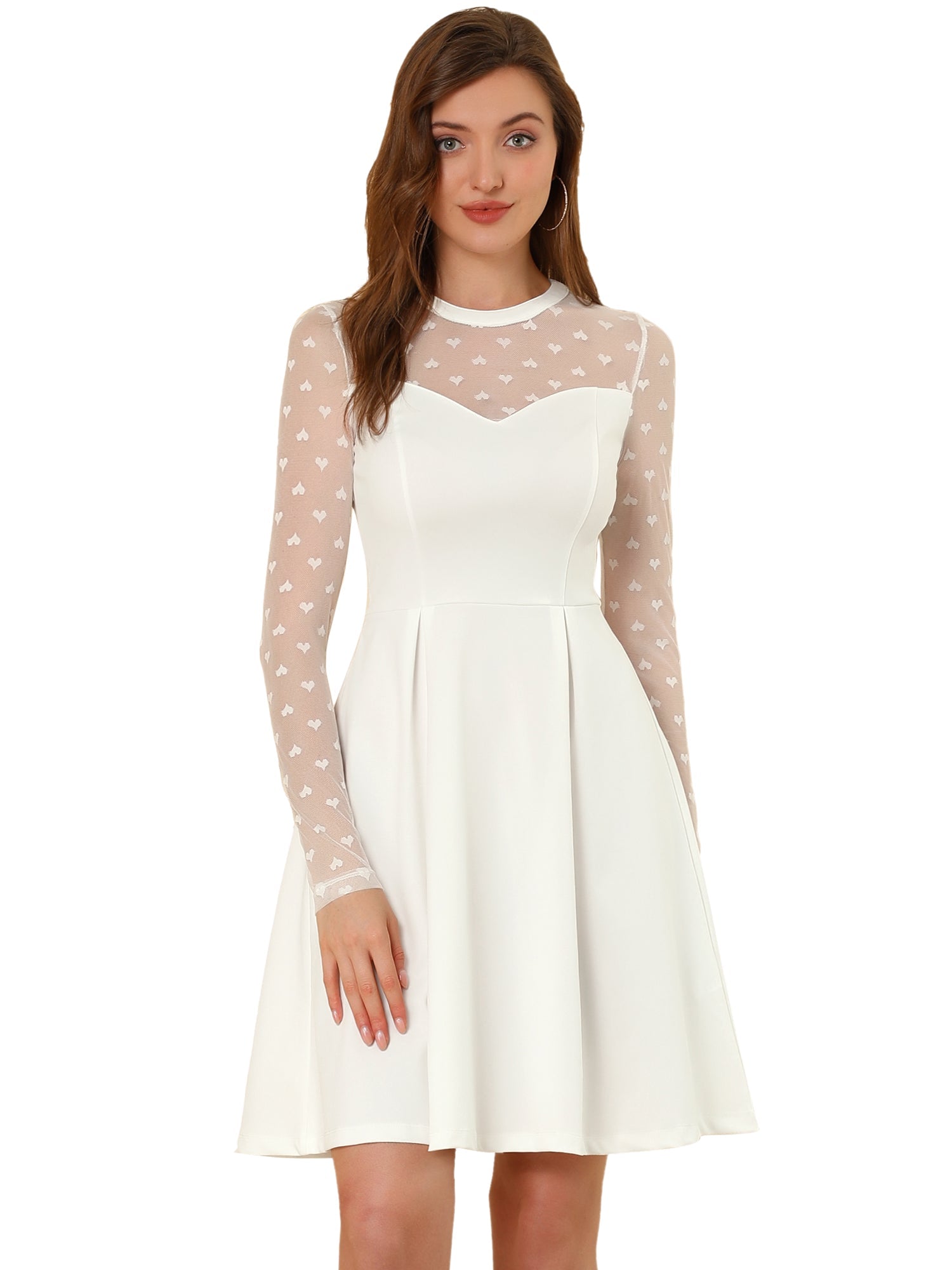 Heart Mesh Sheer Long Sleeve Gothic Cocktail Skater Mini Dress