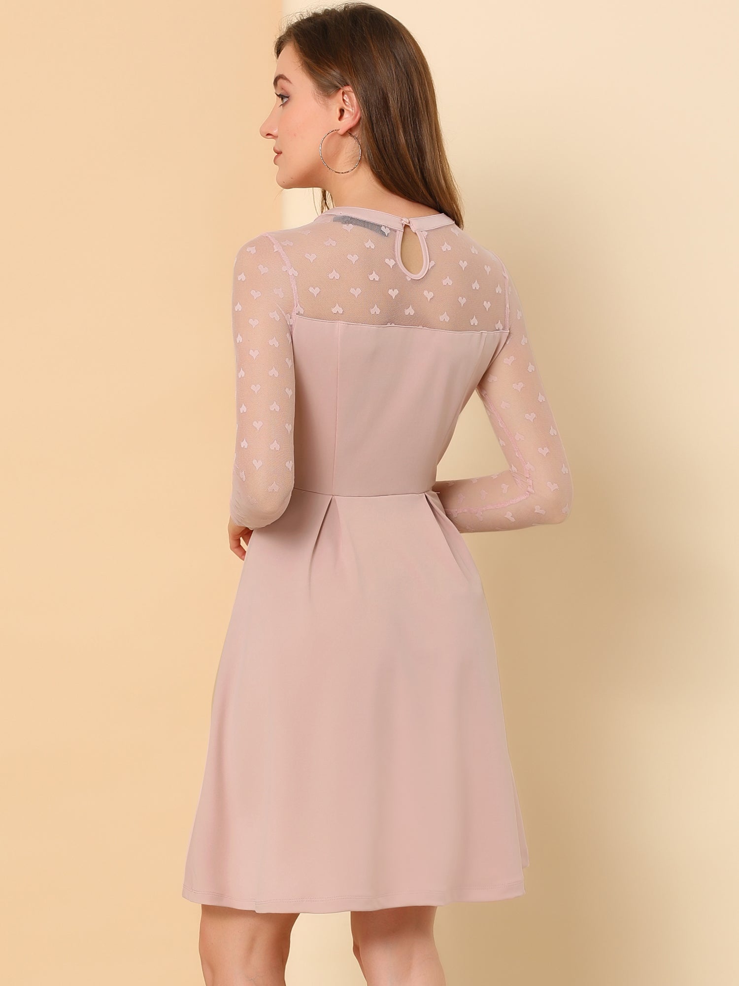 Heart Mesh Sheer Long Sleeve Gothic Cocktail Skater Mini Dress